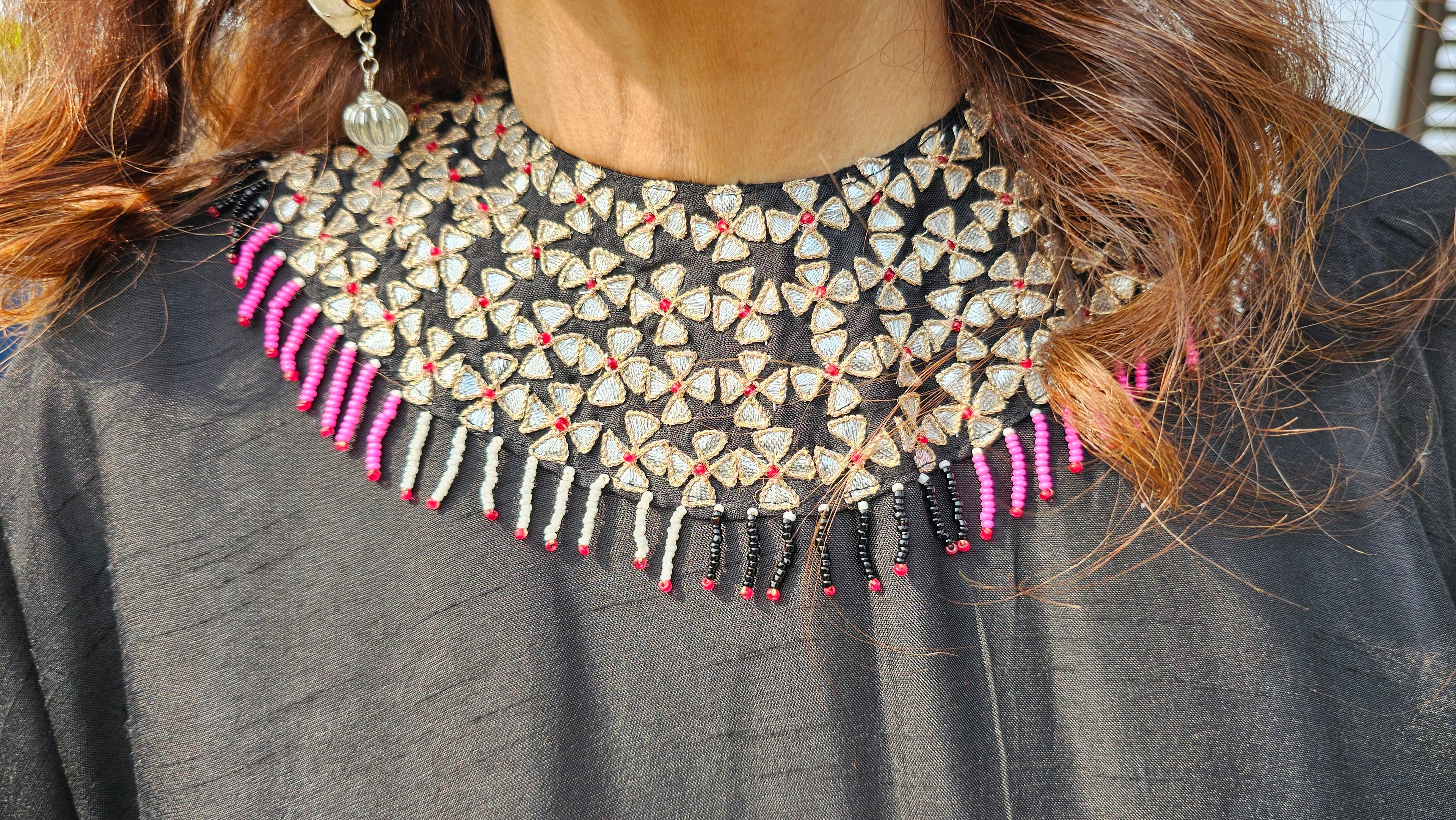 Stunning Blended Raw Silk Ombre Dyed Hand Embroidered Kaftan Style Outfit With Drape Skirt