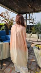 Stunning Blended Raw Silk Ombre Dyed Hand Embroidered Kaftan Style Outfit With Drape Skirt
