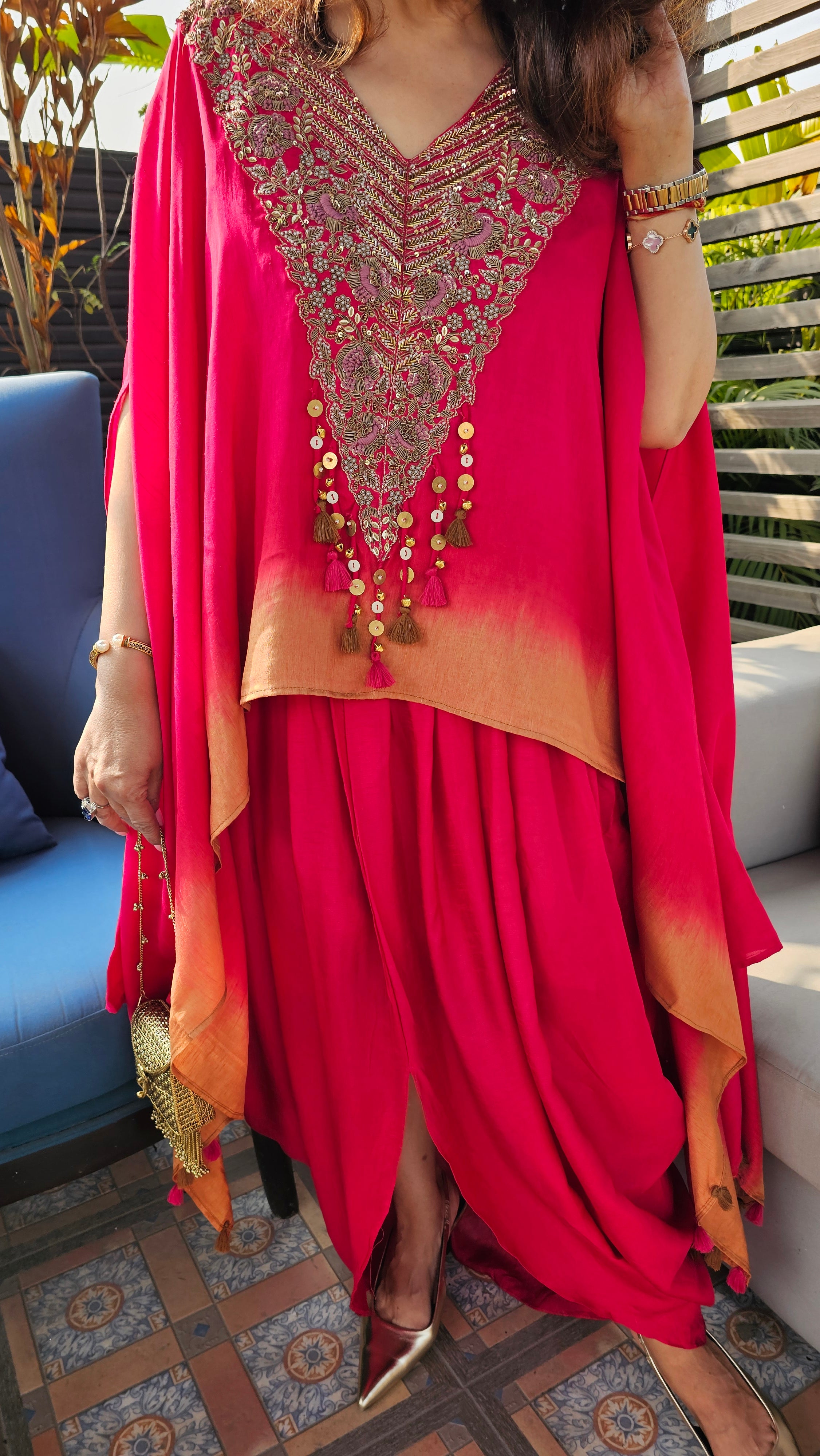 A Head Turner Combination Dyed 3 Piece Silk Outfit Fully Hand Embroidered