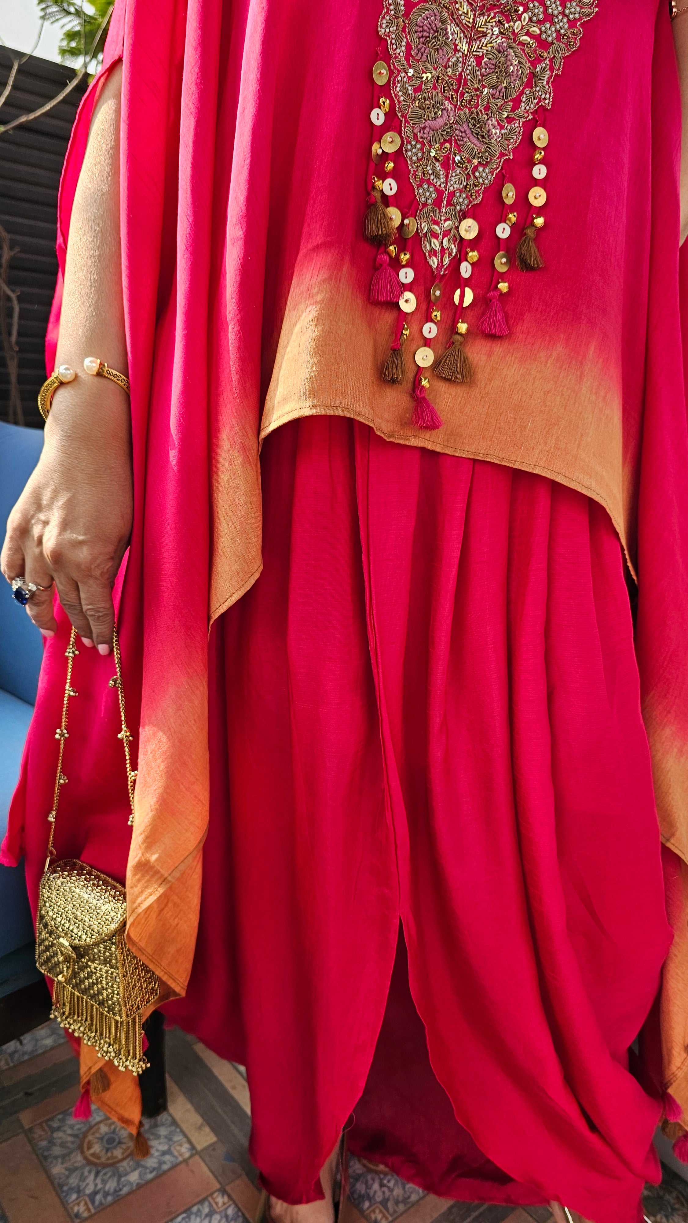 A Head Turner Combination Dyed 3 Piece Silk Outfit Fully Hand Embroidered