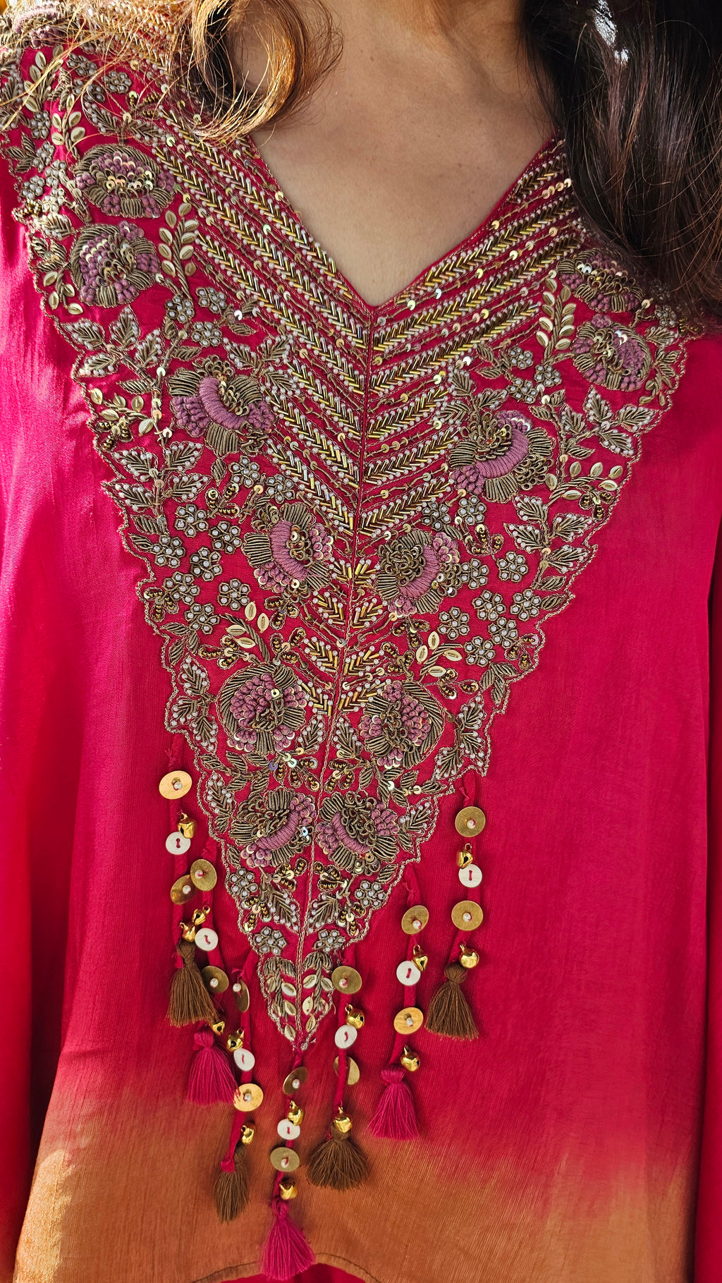 A Head Turner Combination Dyed 3 Piece Silk Outfit Fully Hand Embroidered