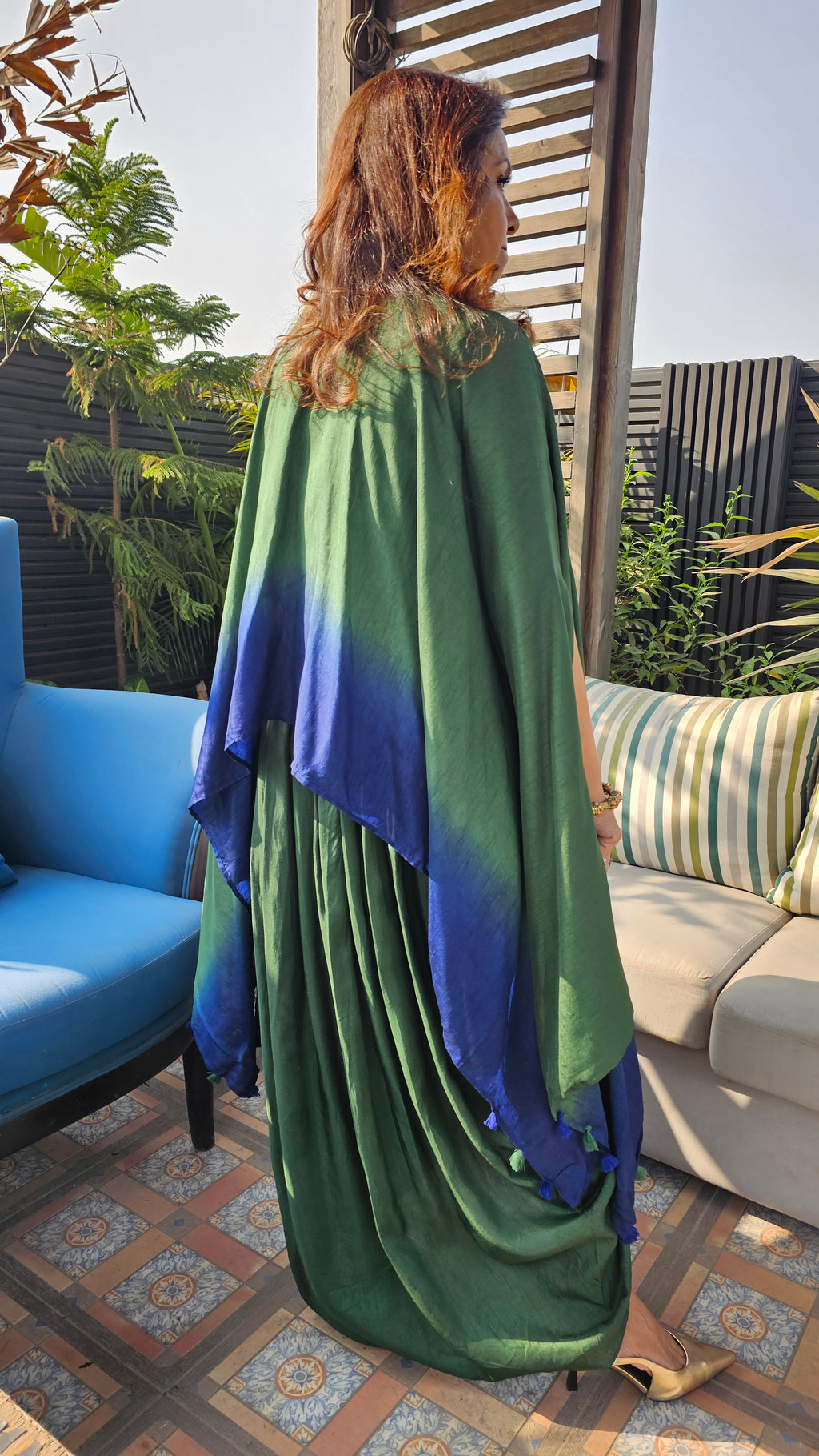 A Head Turner Combination Dyed 3 Piece Silk Outfit Fully Hand Embroidered