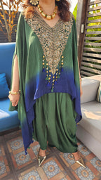 A Head Turner Combination Dyed 3 Piece Silk Outfit Fully Hand Embroidered