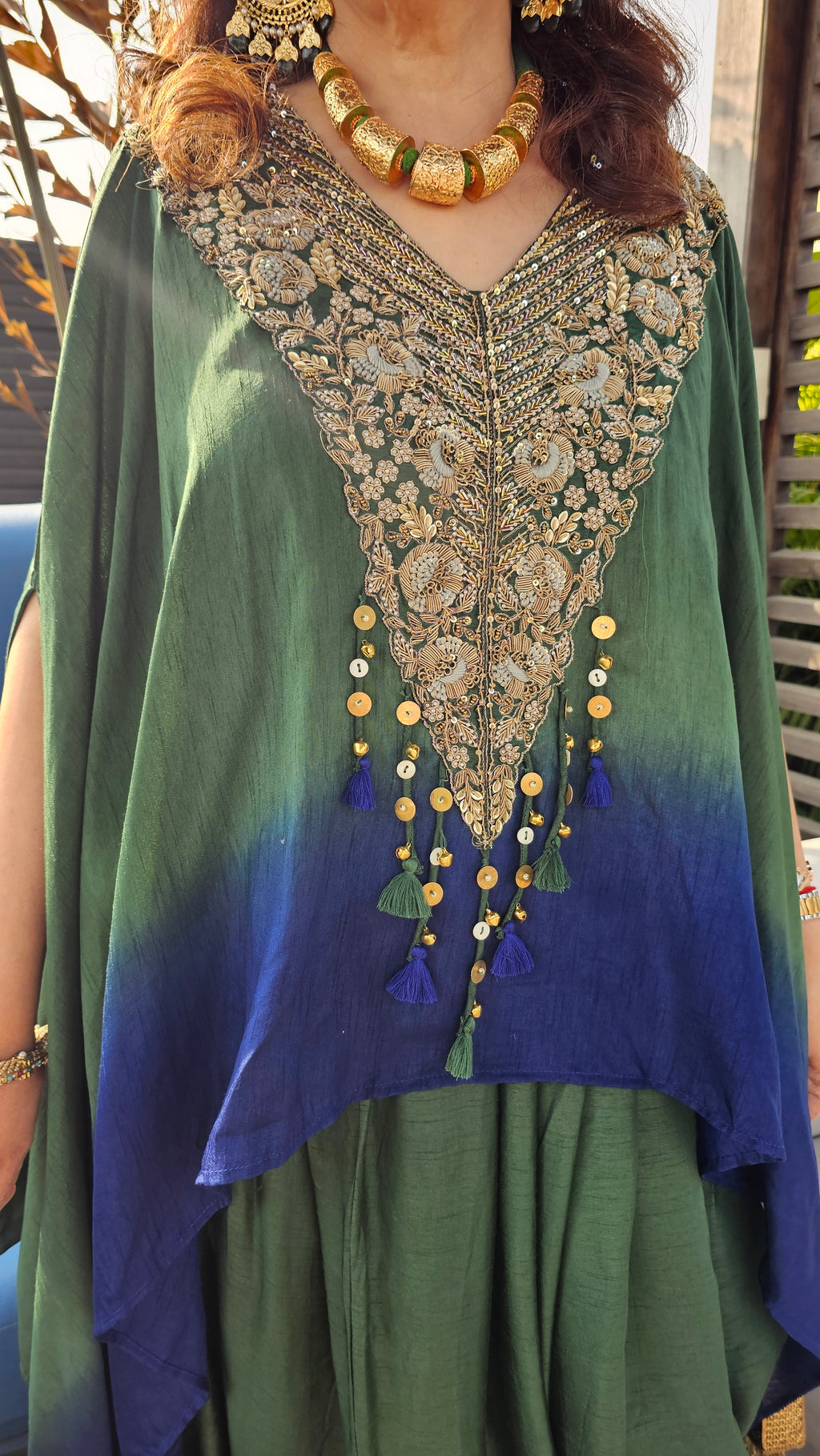 A Head Turner Combination Dyed 3 Piece Silk Outfit Fully Hand Embroidered