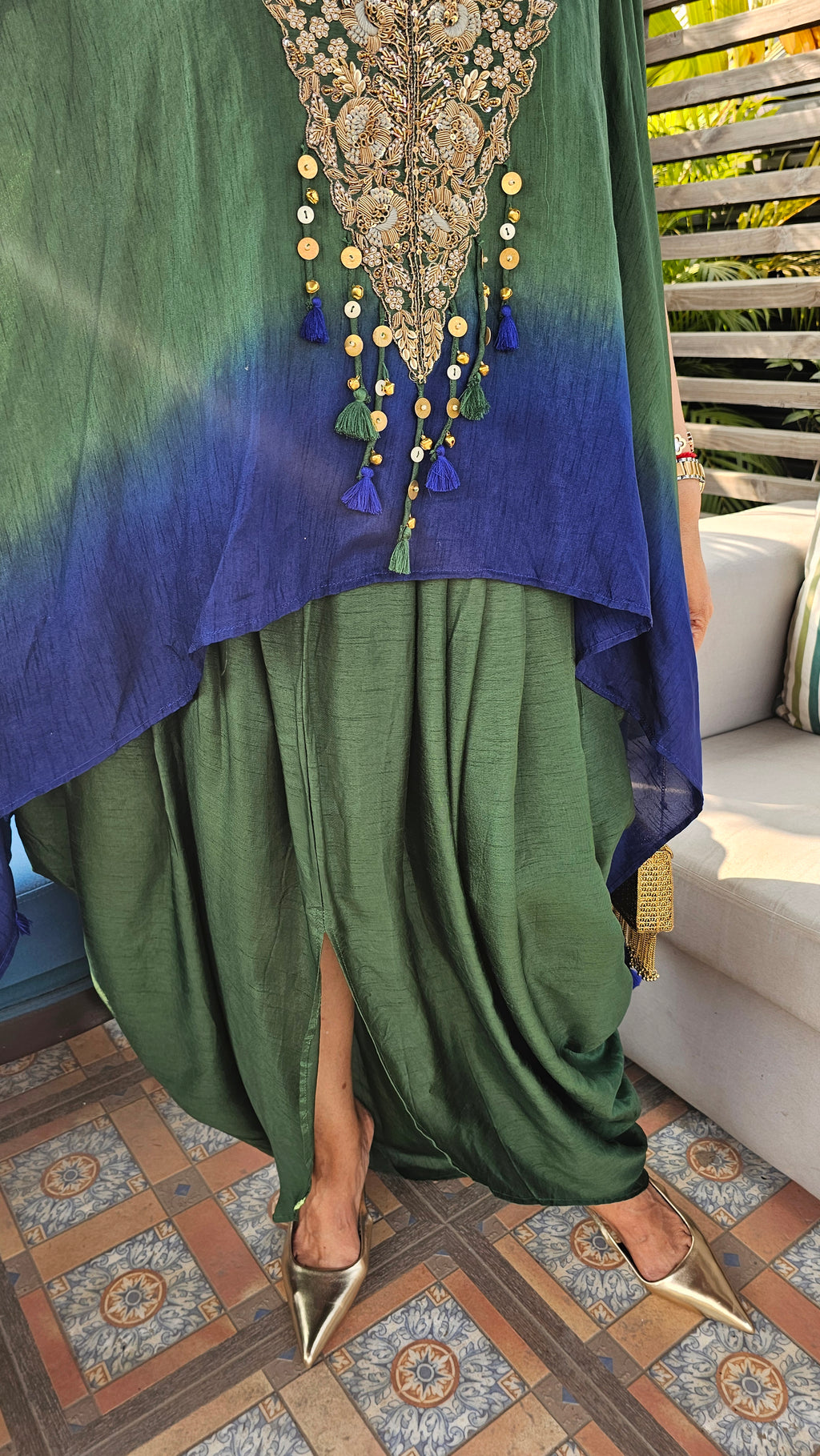 A Head Turner Combination Dyed 3 Piece Silk Outfit Fully Hand Embroidered