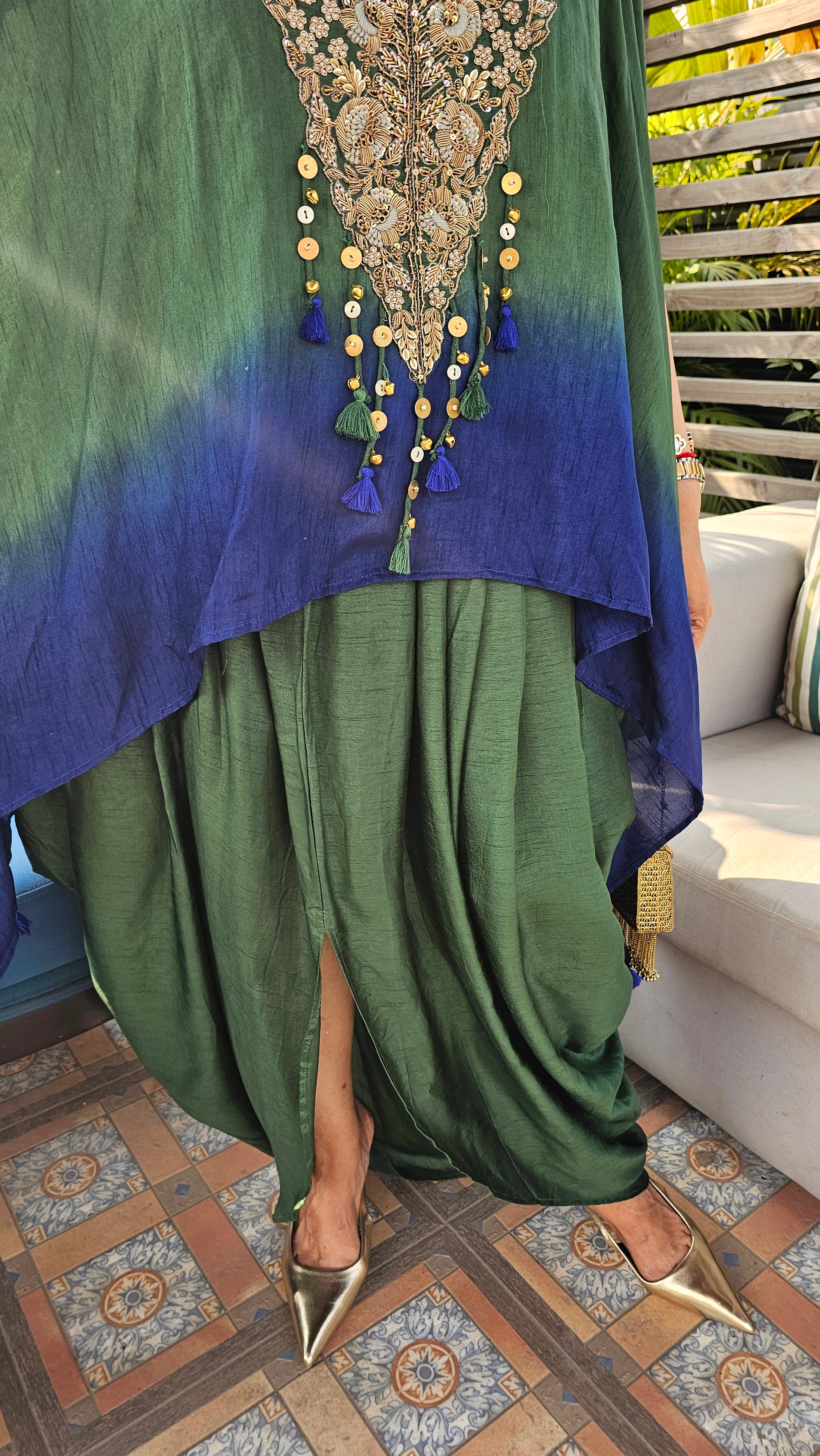 A Head Turner Combination Dyed 3 Piece Silk Outfit Fully Hand Embroidered