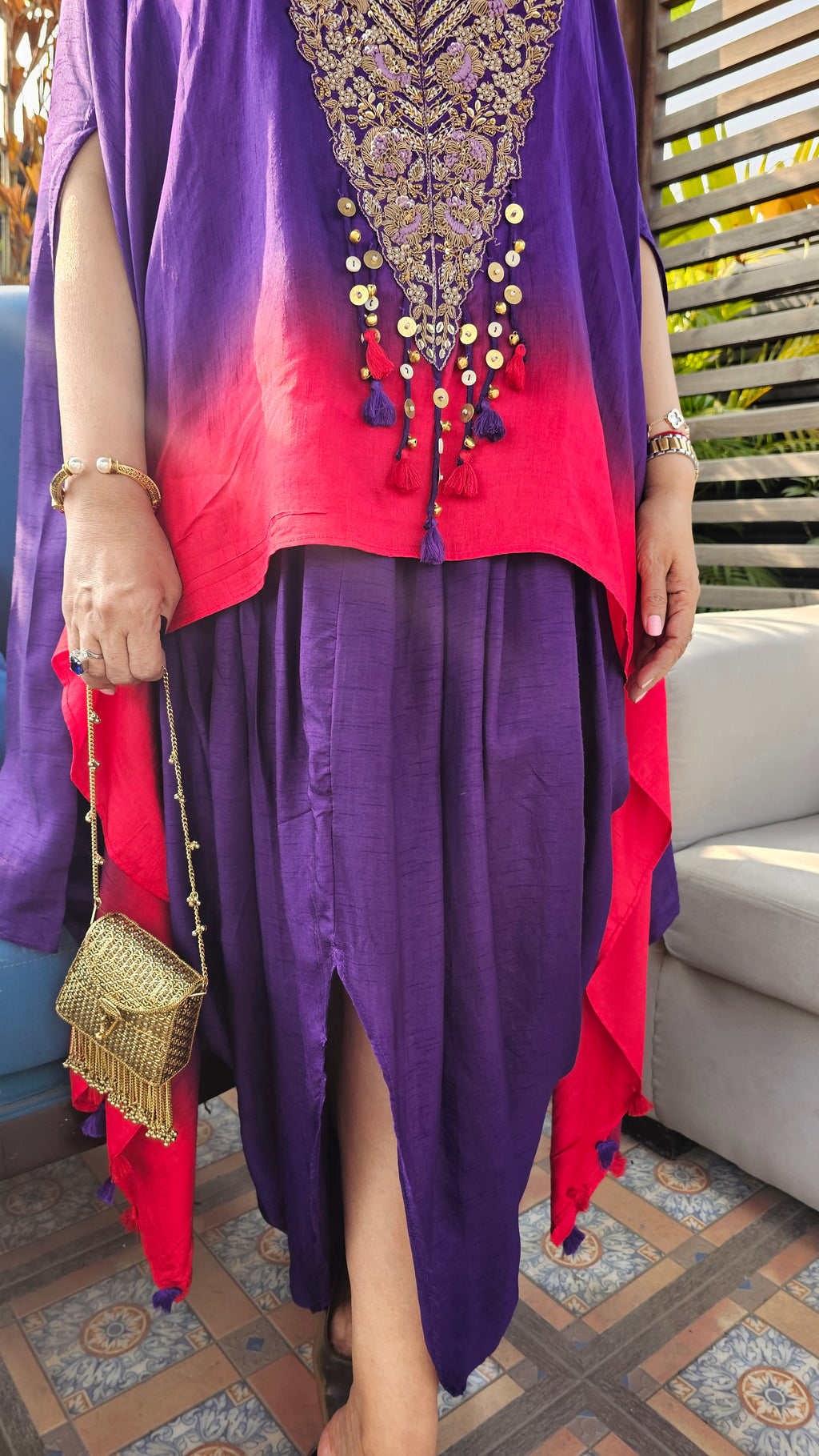 A Head Turner Combination Dyed 3 Piece Silk Outfit Fully Hand Embroidered