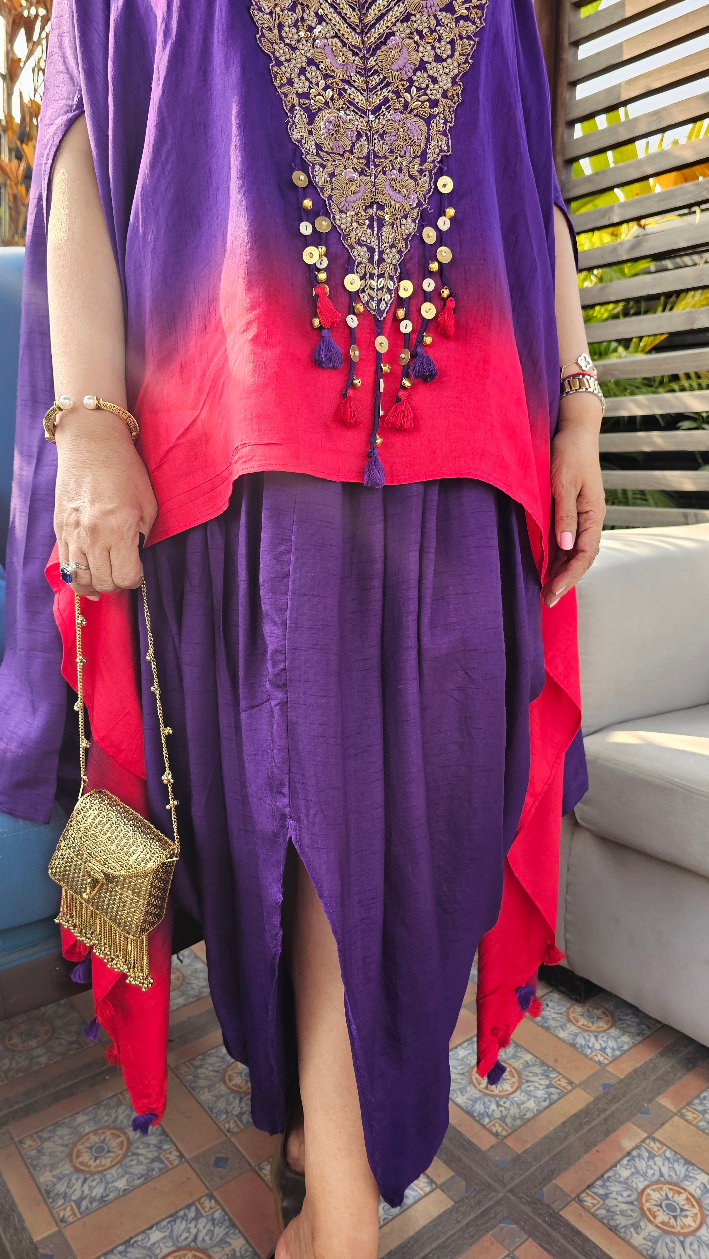 A Head Turner Combination Dyed 3 Piece Silk Outfit Fully Hand Embroidered