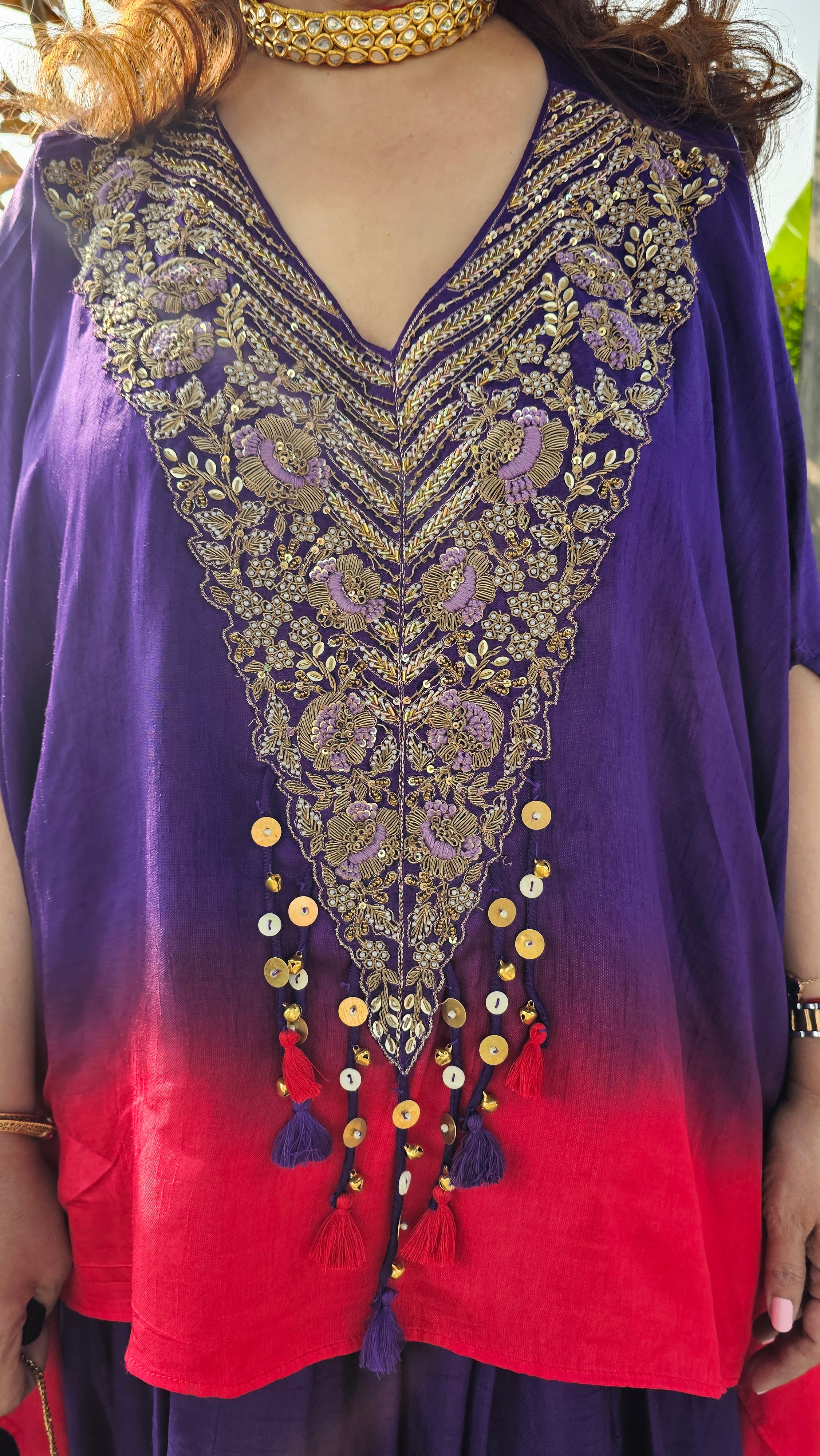 A Head Turner Combination Dyed 3 Piece Silk Outfit Fully Hand Embroidered