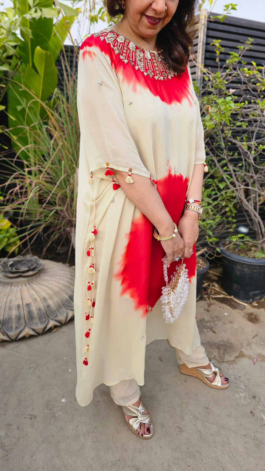 A Stunning Tie and Dye Hand Embroidered Georgette Outfit