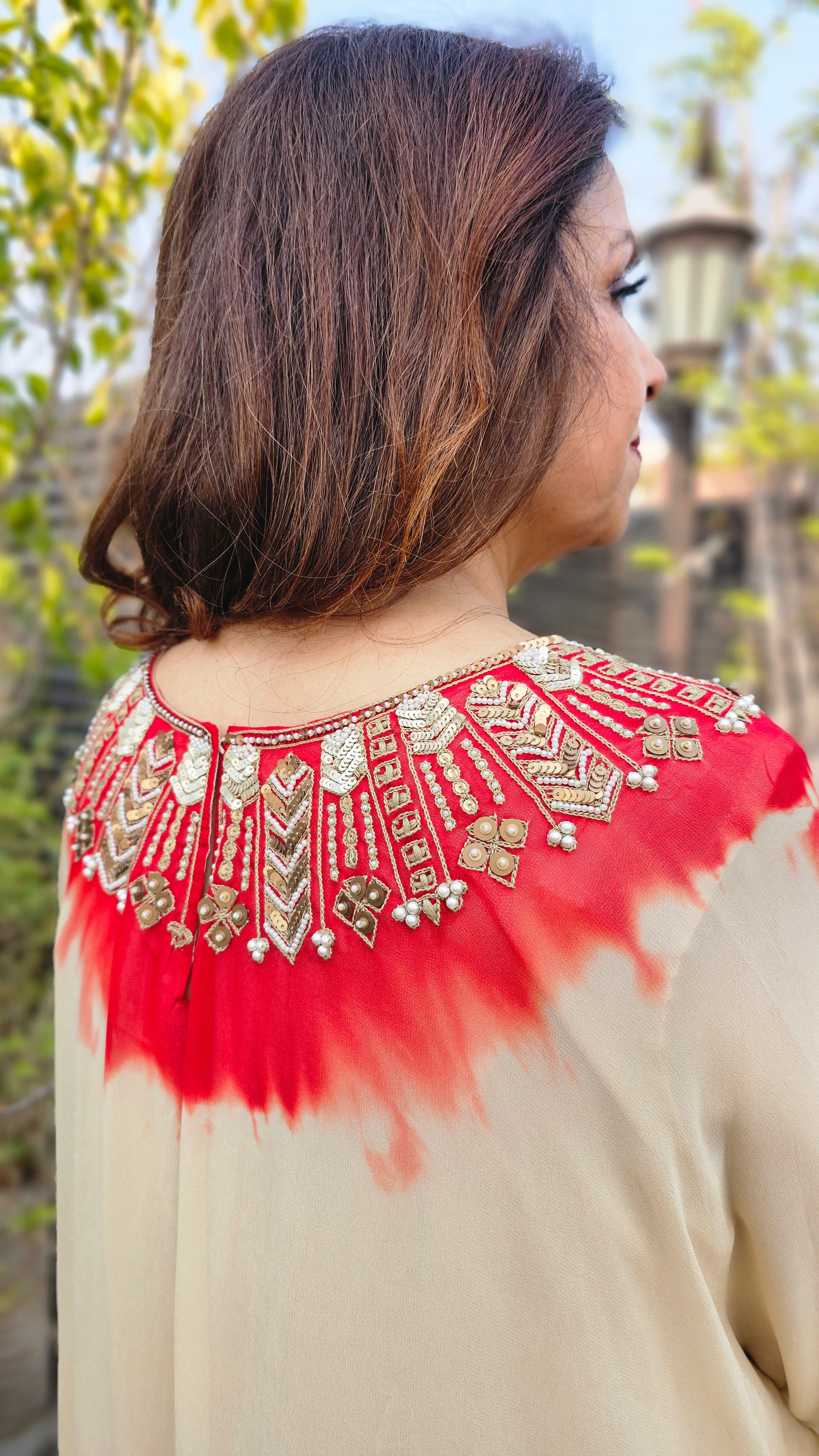 A Stunning Tie and Dye Hand Embroidered Georgette Outfit