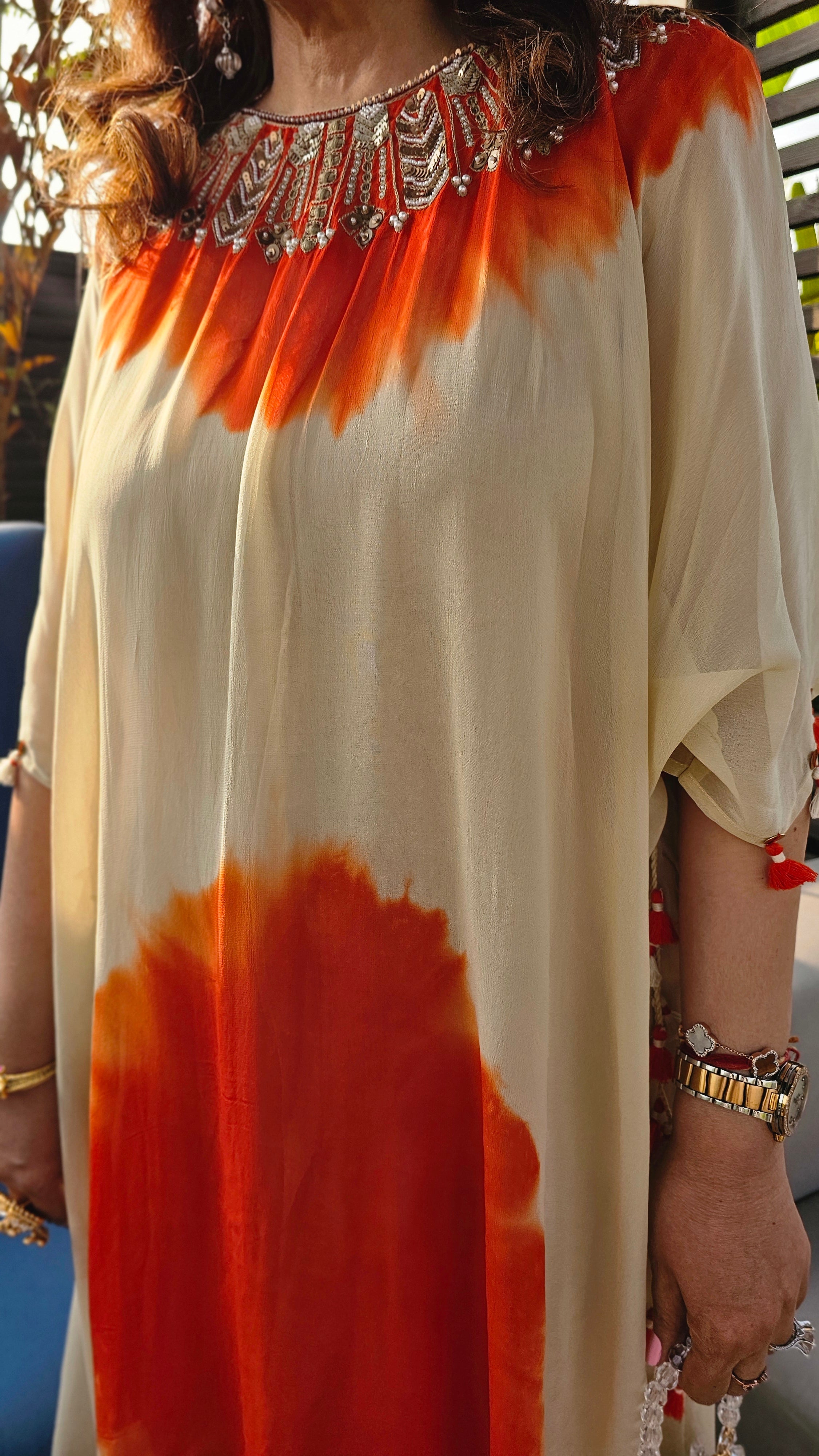 A Stunning Tie and Dye Hand Embroidered Georgette Outfit