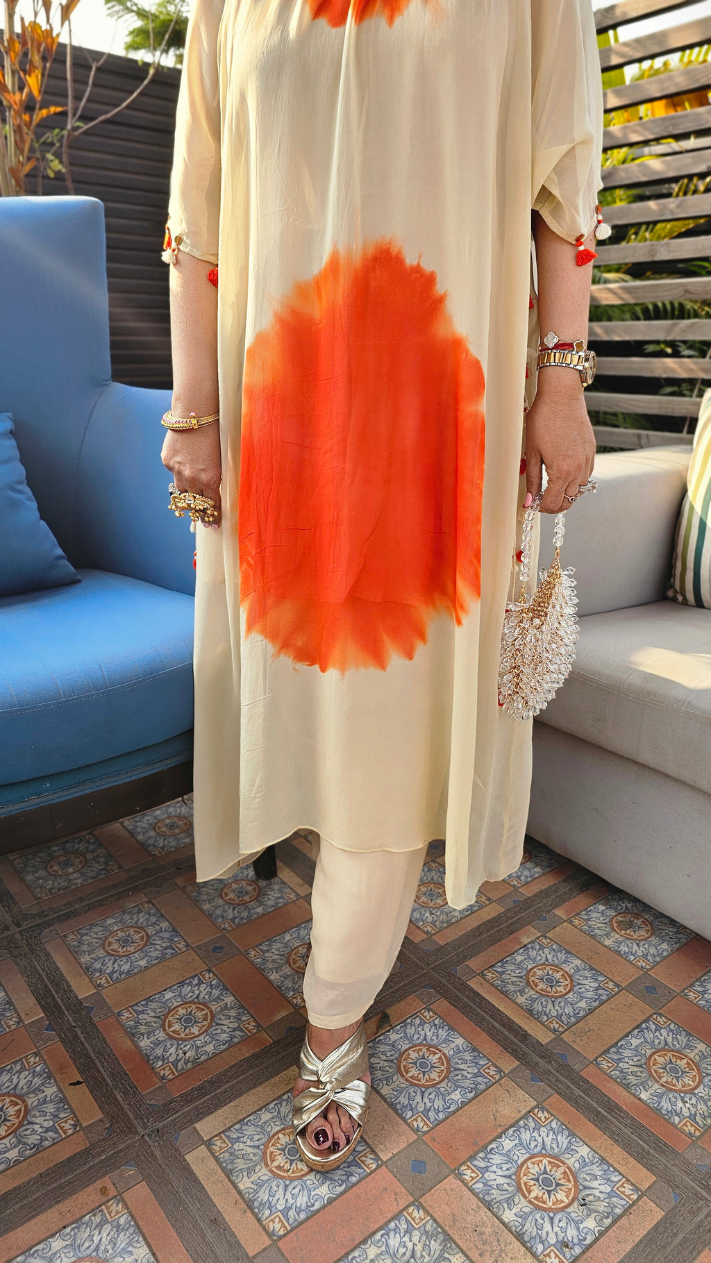 A Stunning Tie and Dye Hand Embroidered Georgette Outfit