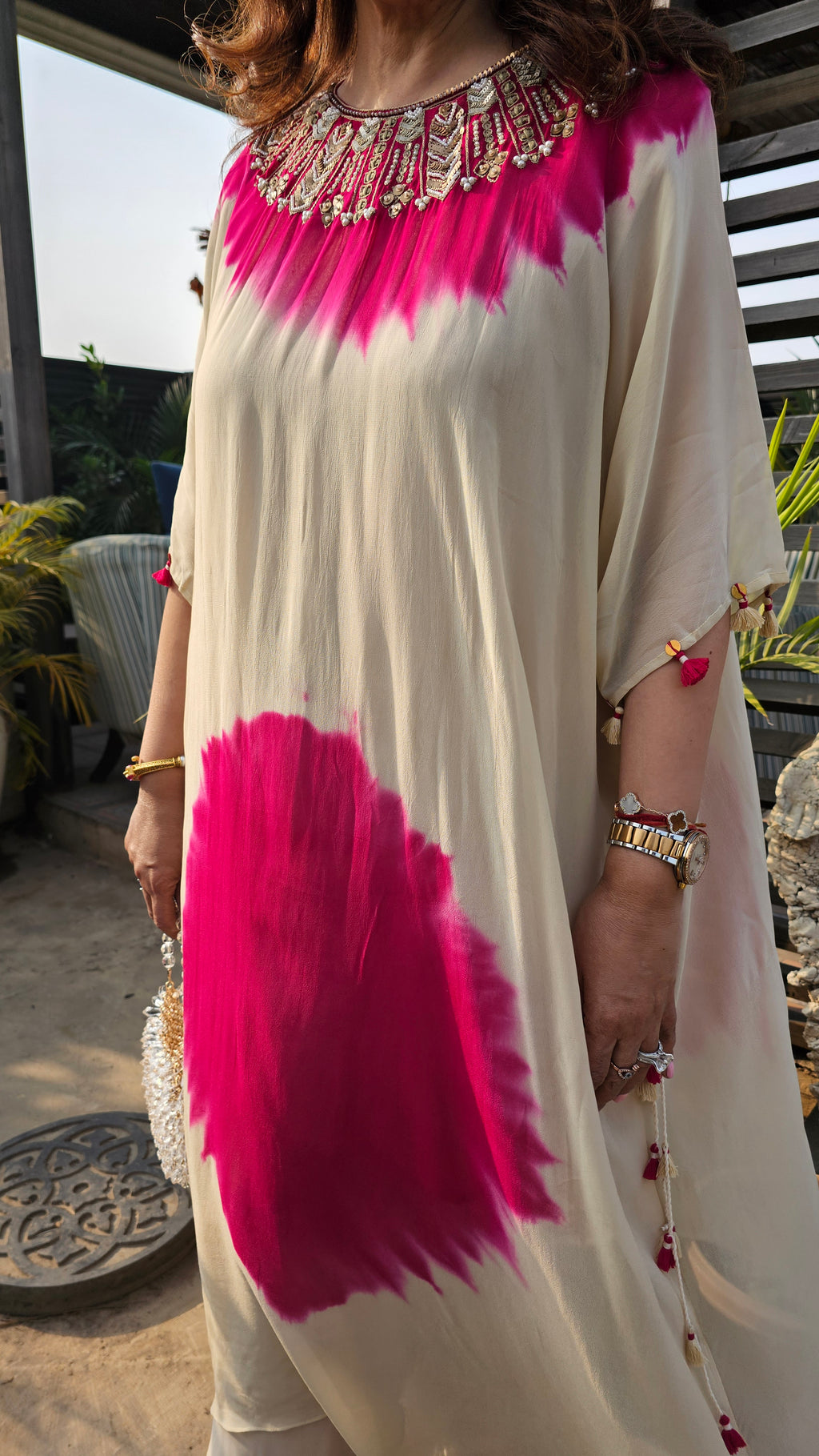 A Stunning Tie and Dye Hand Embroidered Georgette Outfit