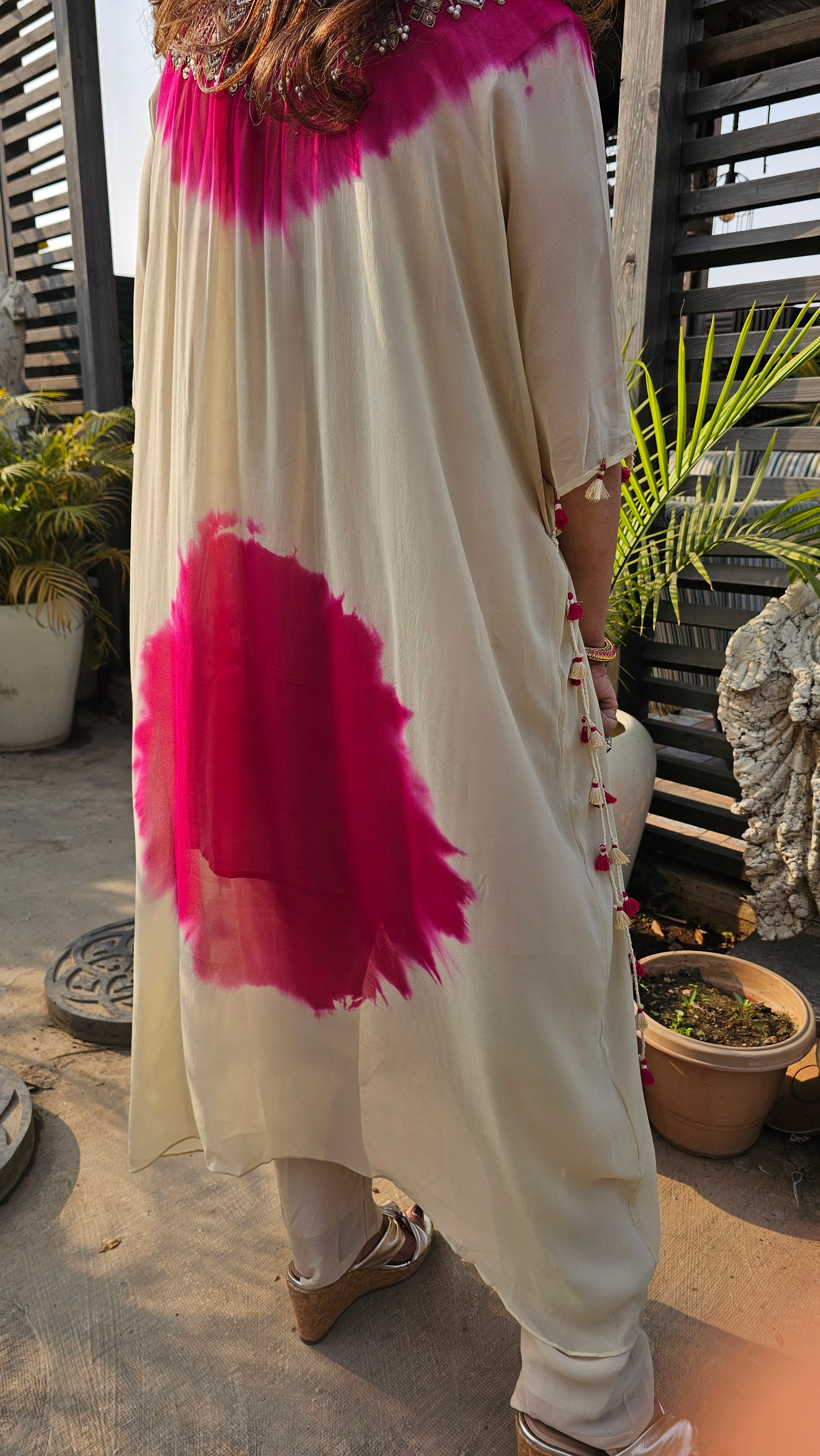 A Stunning Tie and Dye Hand Embroidered Georgette Outfit