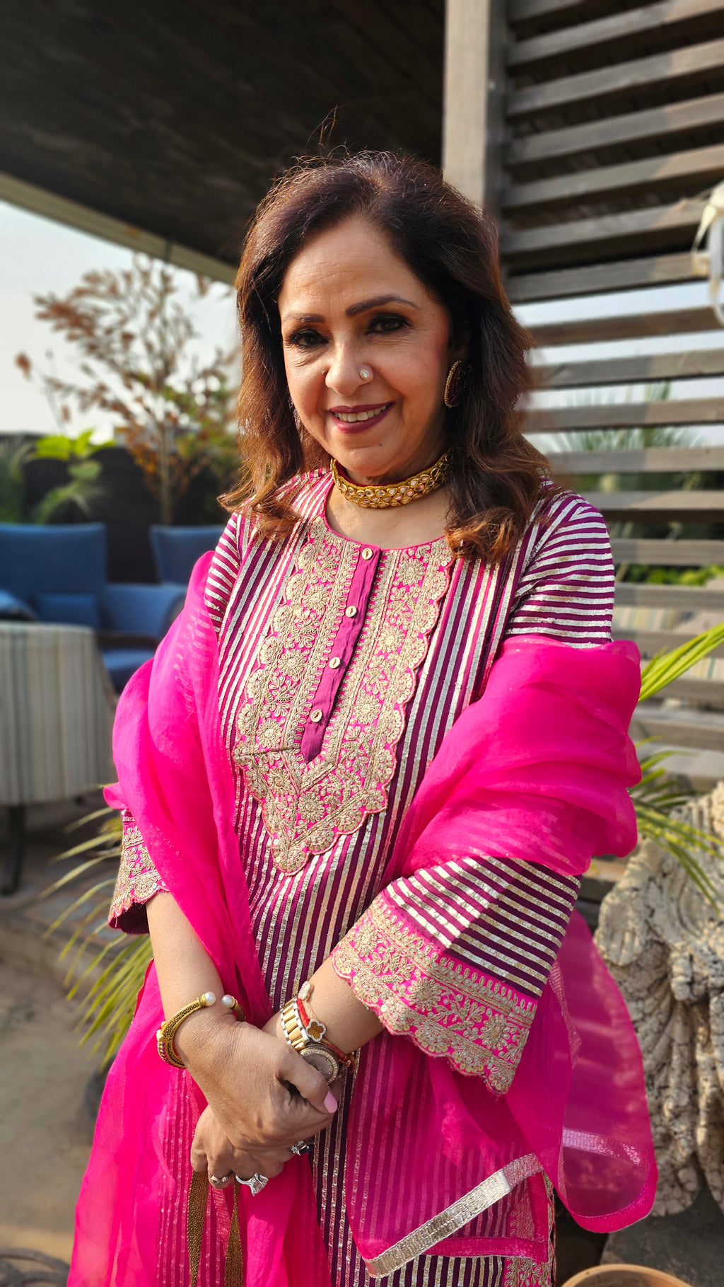 Purple & Hot Pink Gota Shirt with Shimmer Pants and Pure Silk Organza Dupatta