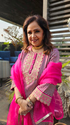 Purple & Hot Pink Gota Shirt with Shimmer Pants and Pure Silk Organza Dupatta