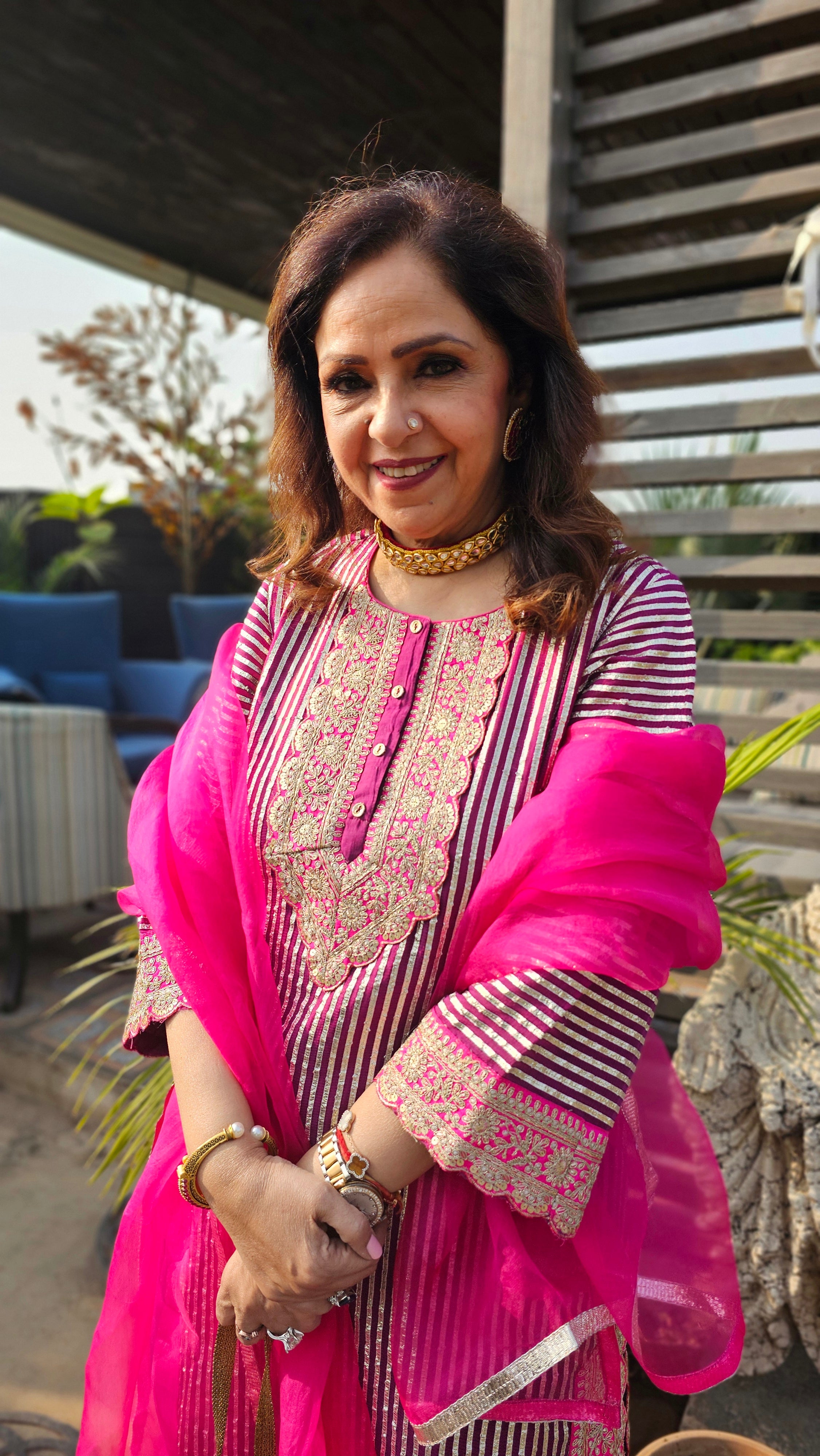 Purple & Hot Pink Gota Shirt with Shimmer Pants and Pure Silk Organza Dupatta