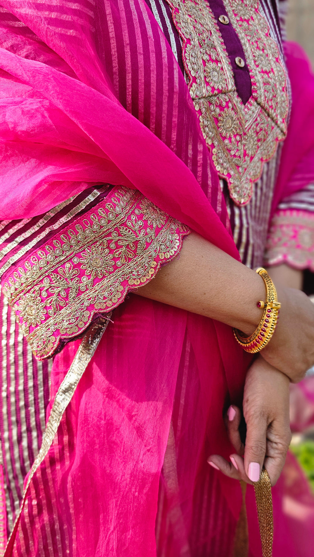 Purple & Hot Pink Gota Shirt with Shimmer Pants and Pure Silk Organza Dupatta