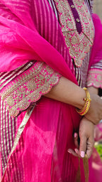 Purple & Hot Pink Gota Shirt with Shimmer Pants and Pure Silk Organza Dupatta