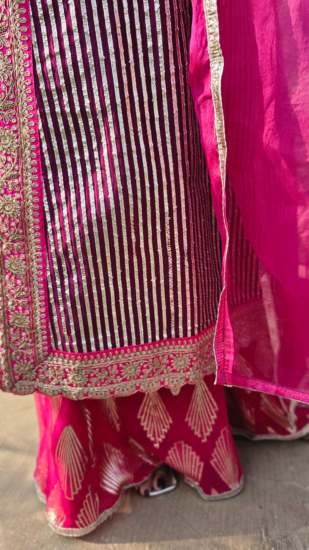 Purple & Hot Pink Gota Shirt with Shimmer Pants and Pure Silk Organza Dupatta