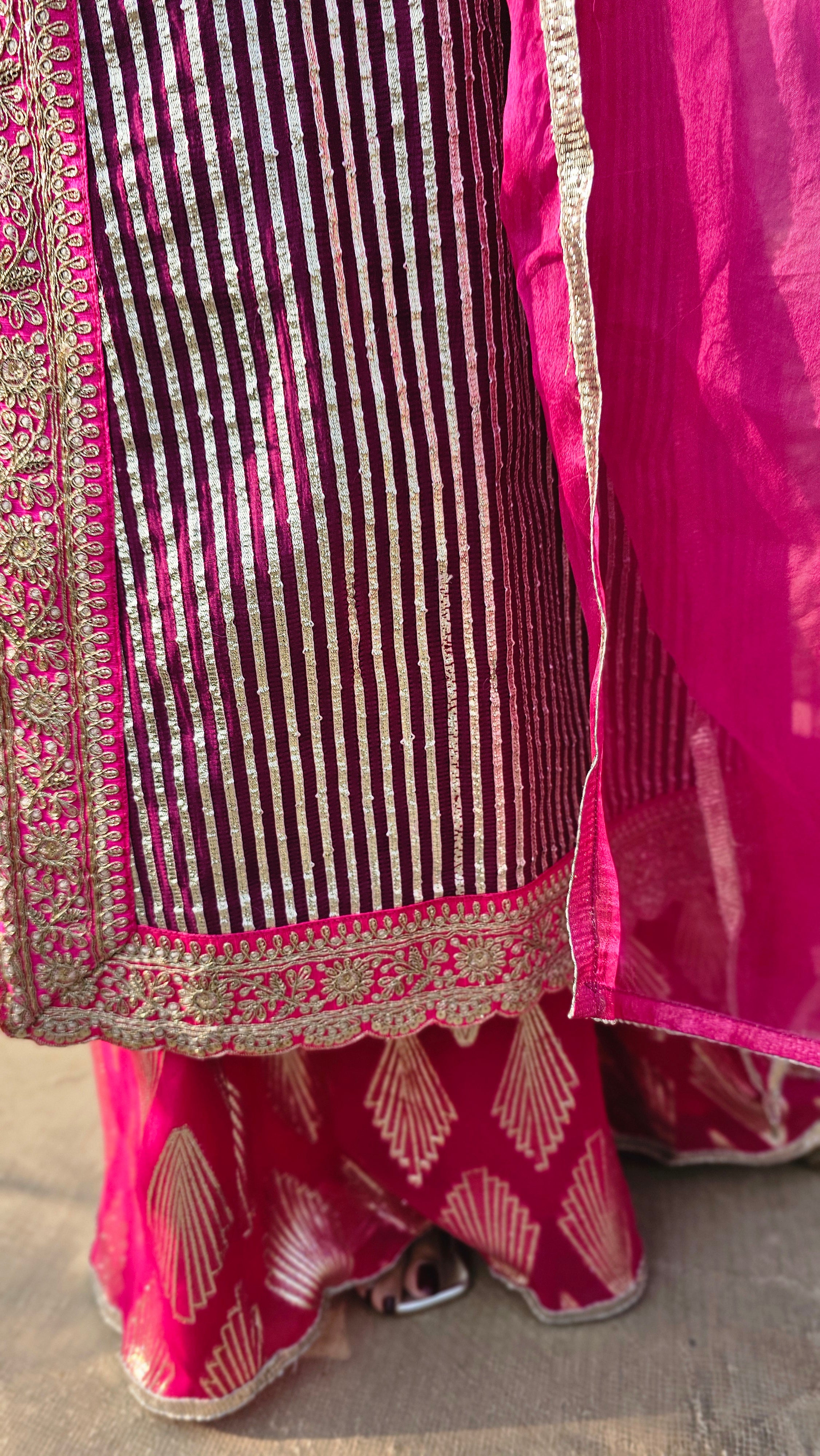 Purple & Hot Pink Gota Shirt with Shimmer Pants and Pure Silk Organza Dupatta