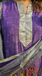 Beautiful Silk Hand Painted, Hand Embroidered Front and Pure Tissue Back and Stole