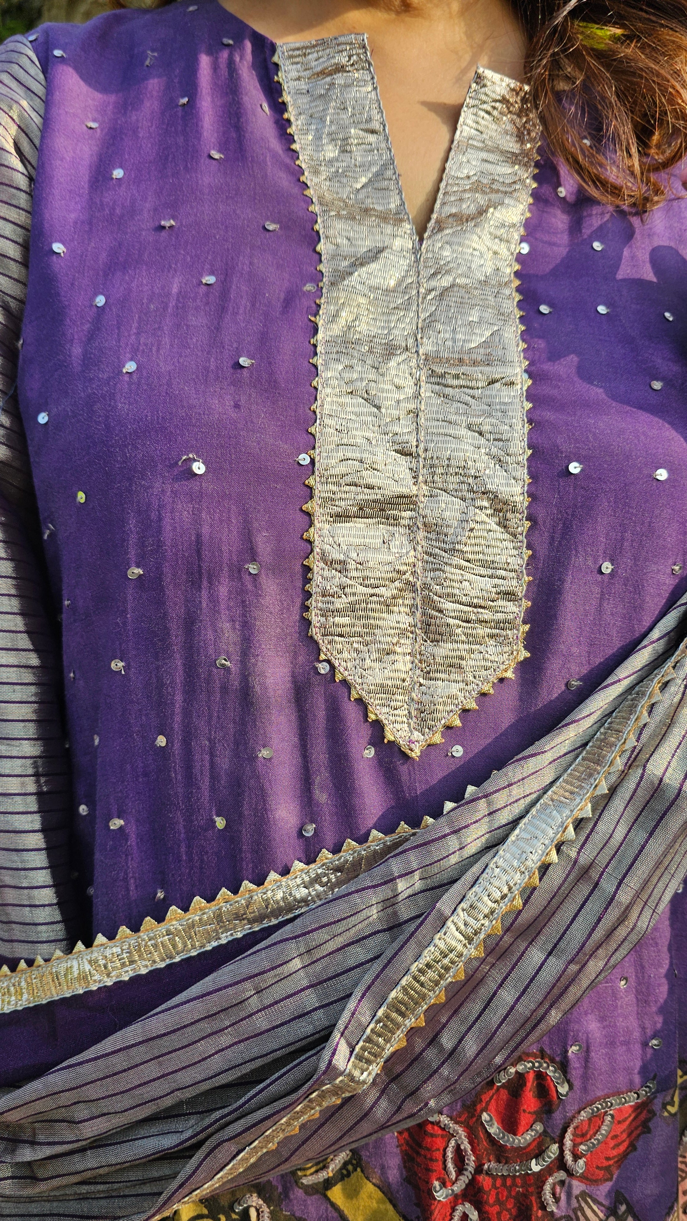 Beautiful Silk Hand Painted, Hand Embroidered Front and Pure Tissue Back and Stole