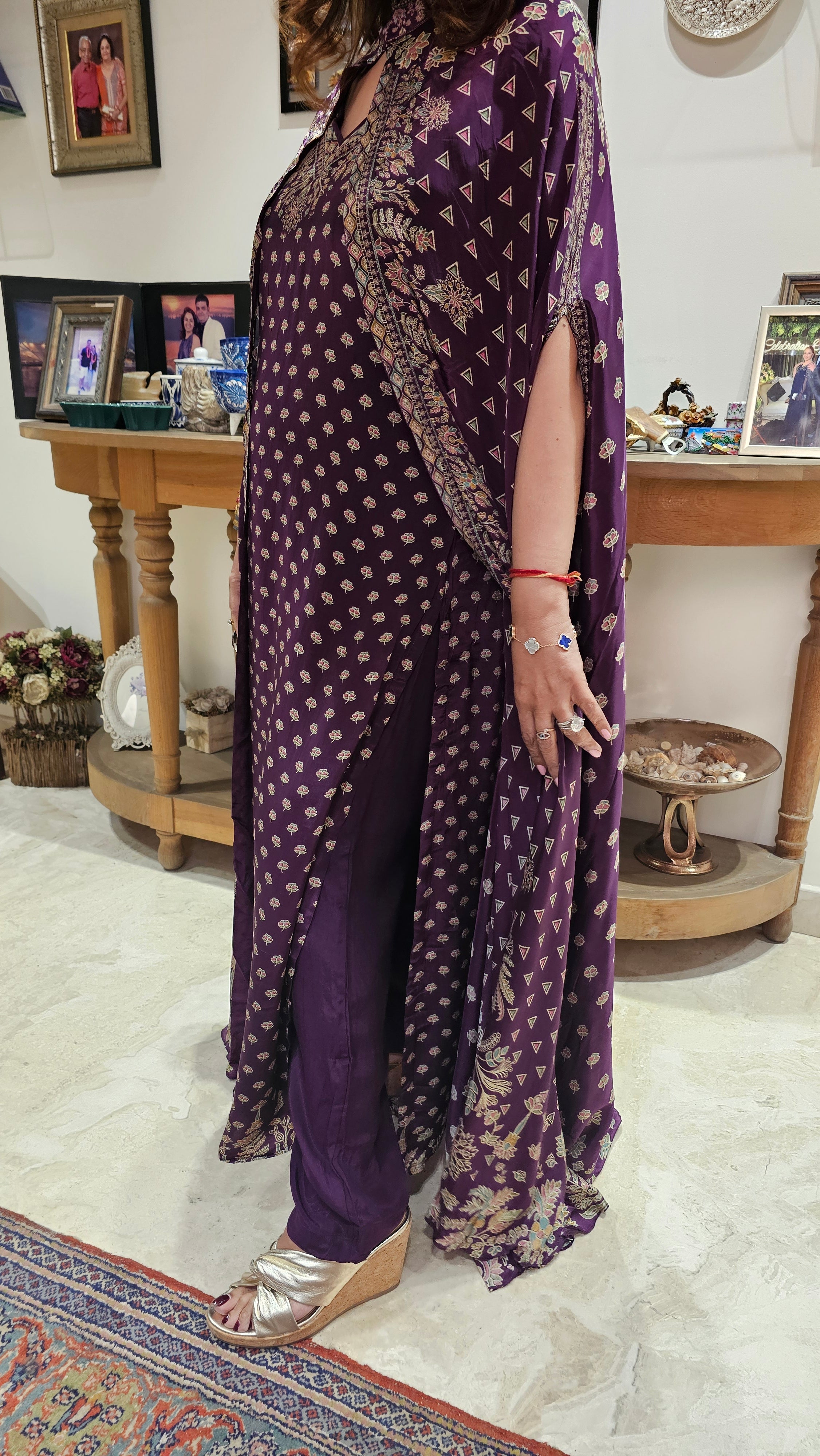 A Stunning Digital Print Satin Silk 3 Piece Outfit