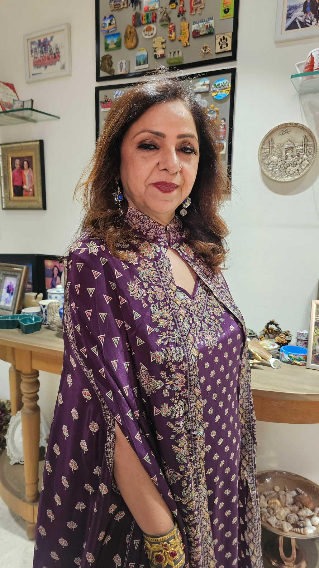 A Stunning Digital Print Satin Silk 3 Piece Outfit