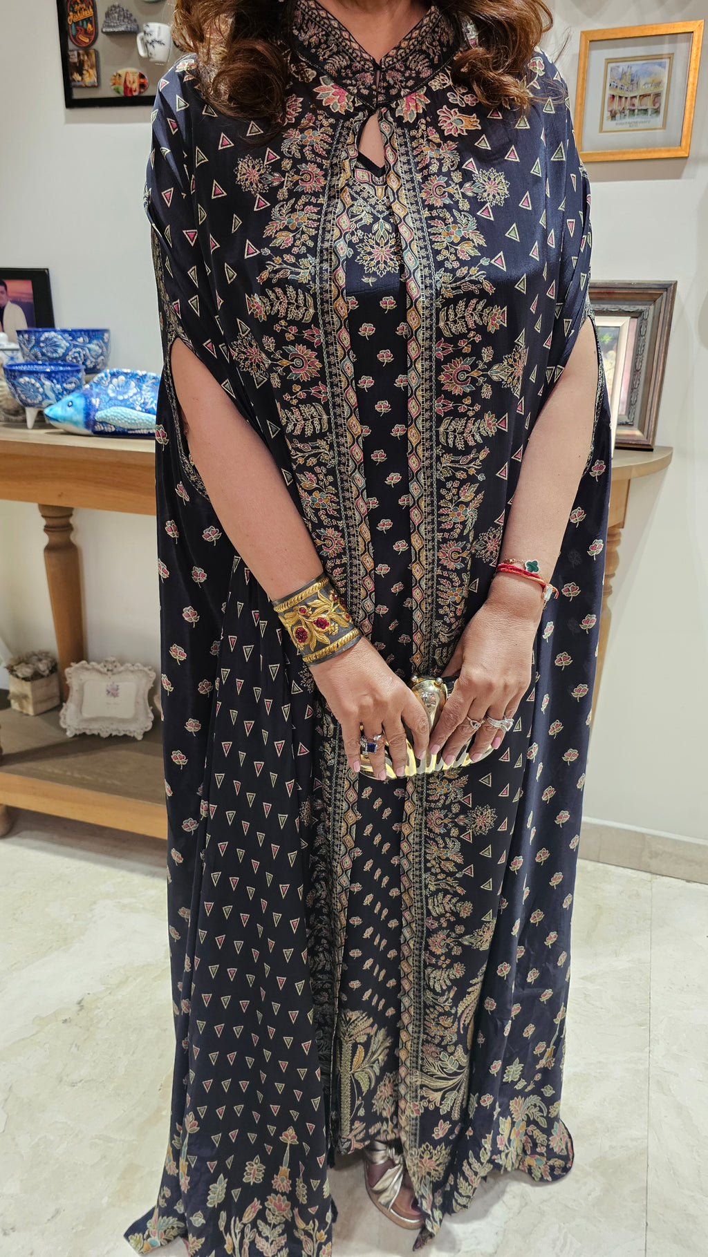 A Stunning Digital Print Satin Silk 3 Piece Outfit