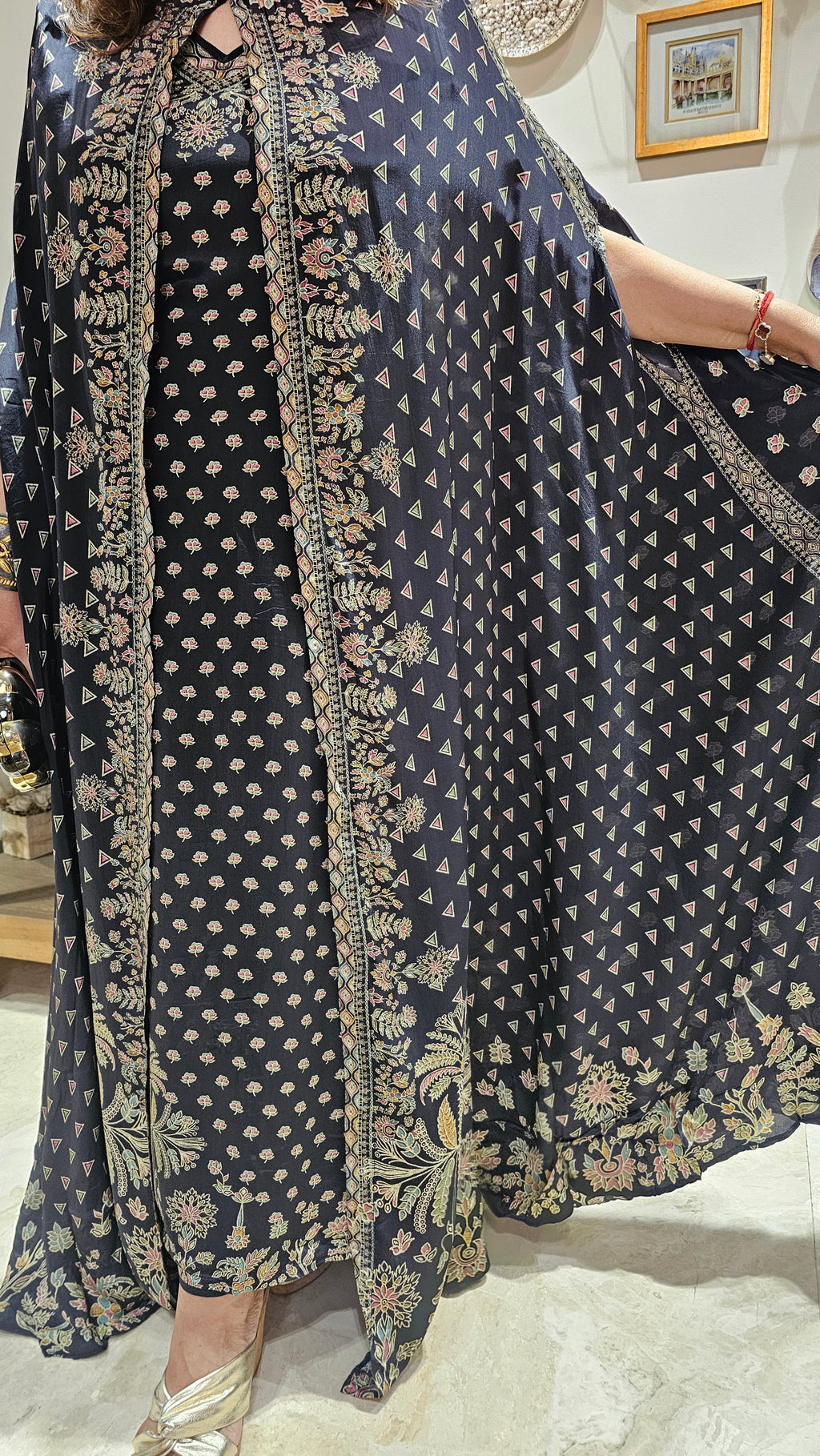 A Stunning Digital Print Satin Silk 3 Piece Outfit