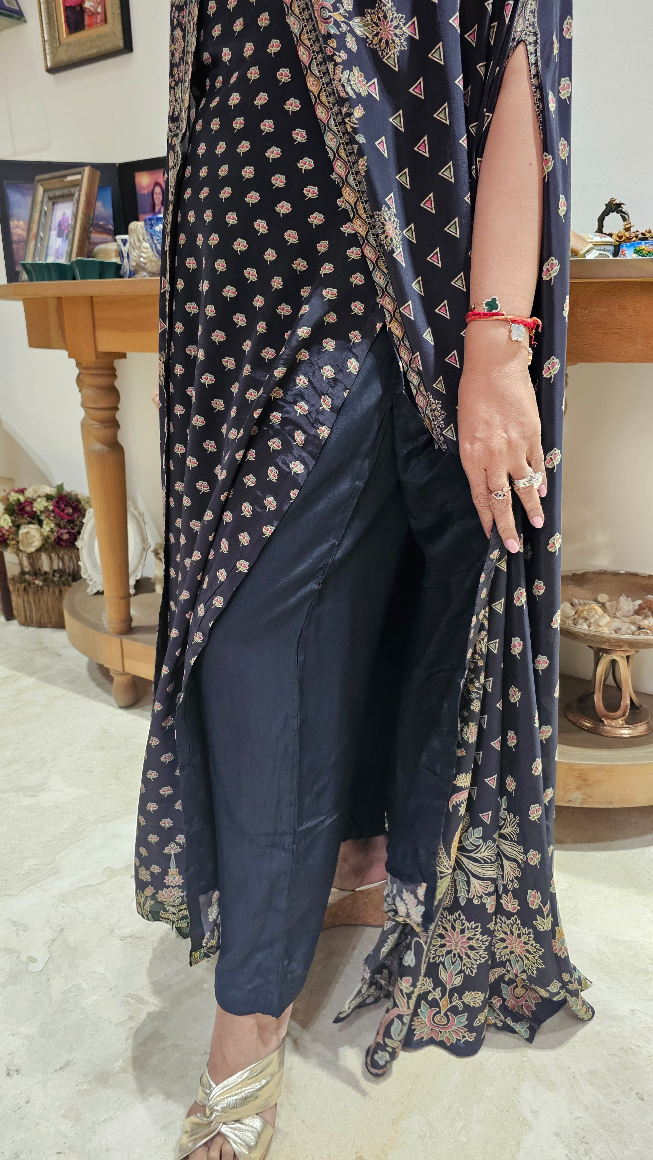 A Stunning Digital Print Satin Silk 3 Piece Outfit