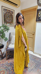Stunning 3 Piece Drape Skirt With Asymmetric Hand Embroidered Cape
