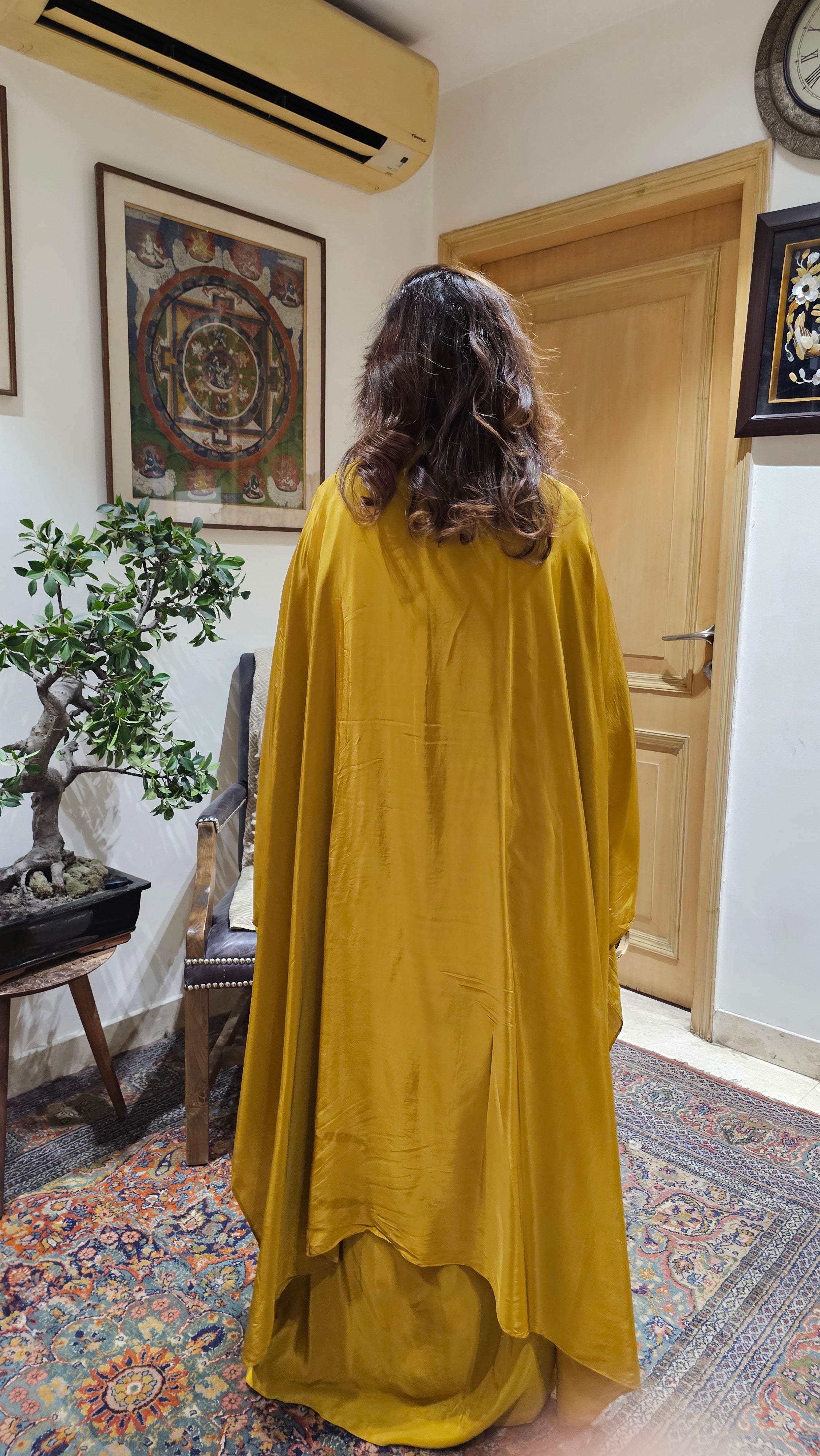 Stunning 3 Piece Drape Skirt With Asymmetric Hand Embroidered Cape