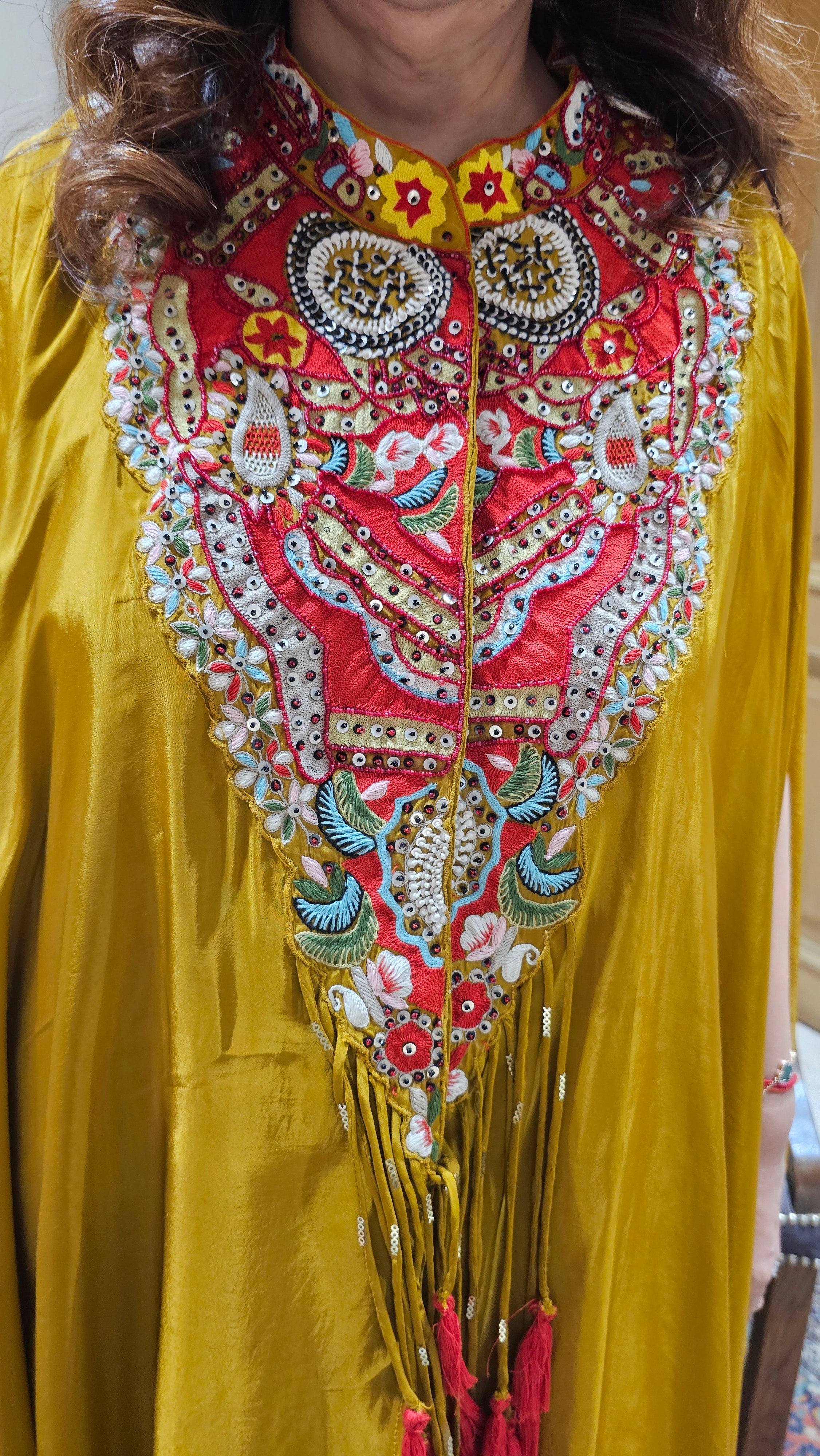 Stunning 3 Piece Drape Skirt With Asymmetric Hand Embroidered Cape