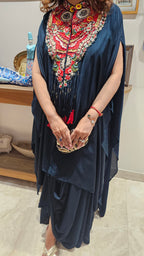 Stunning 3 Piece Drape Skirt With Asymmetric Hand Embroidered Cape