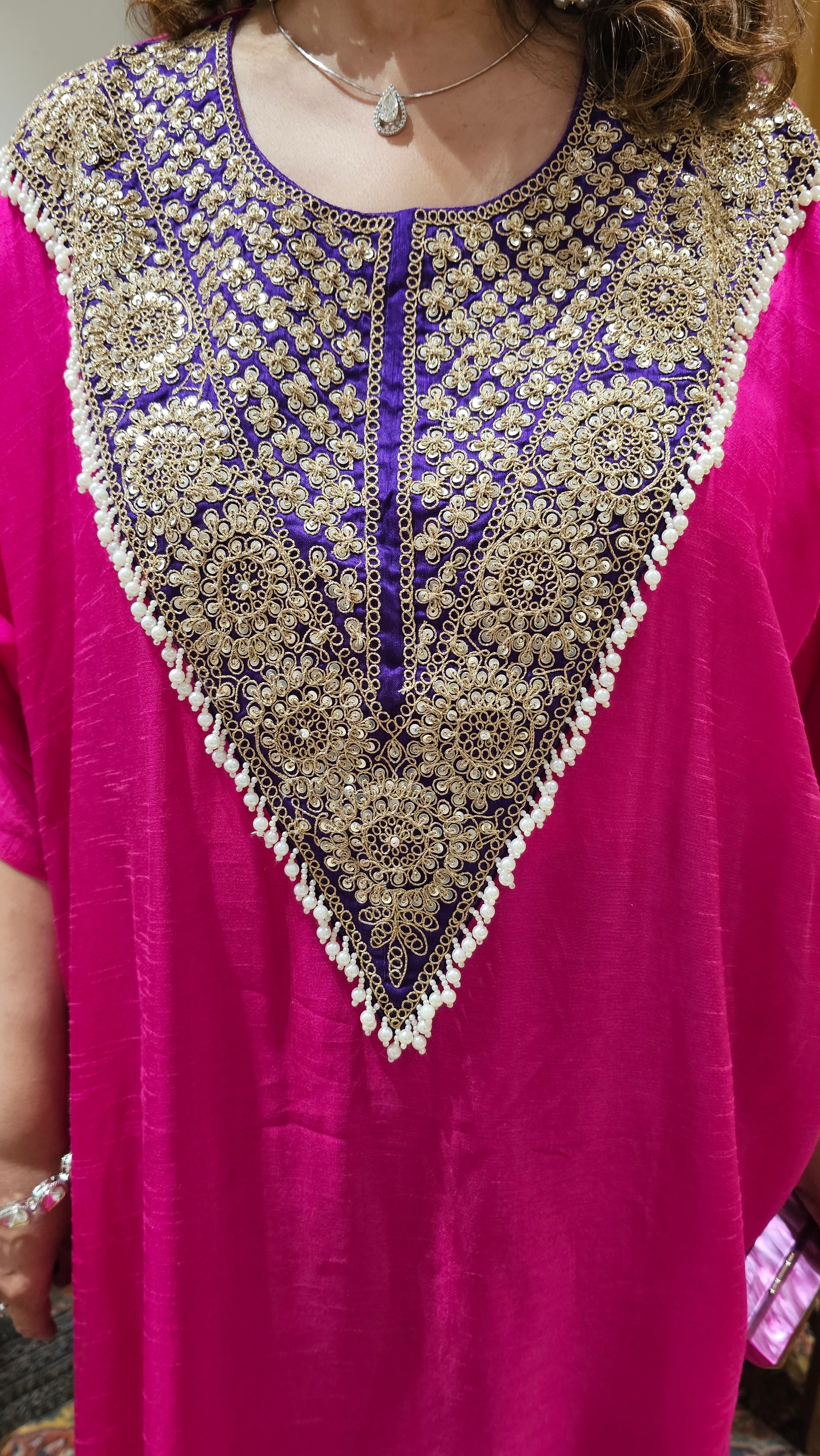 Gorgeous Contrasting Silk With Hand Embroidered Yoke