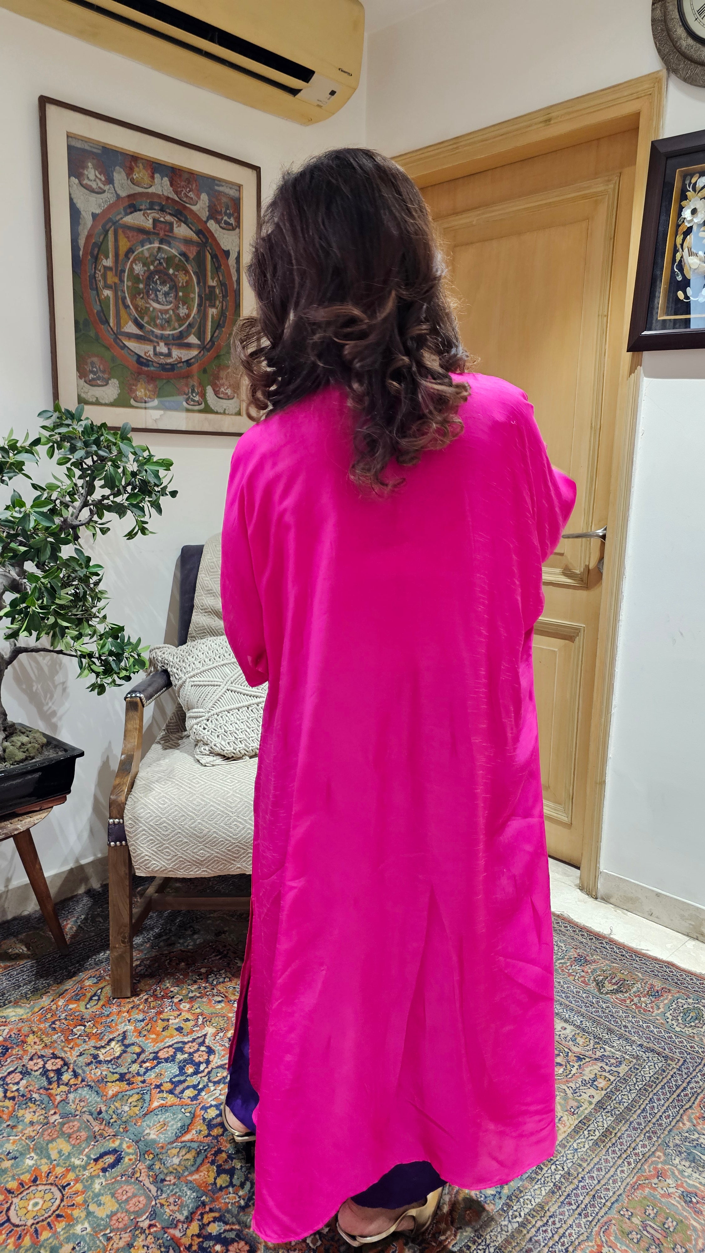 Gorgeous Contrasting Silk With Hand Embroidered Yoke