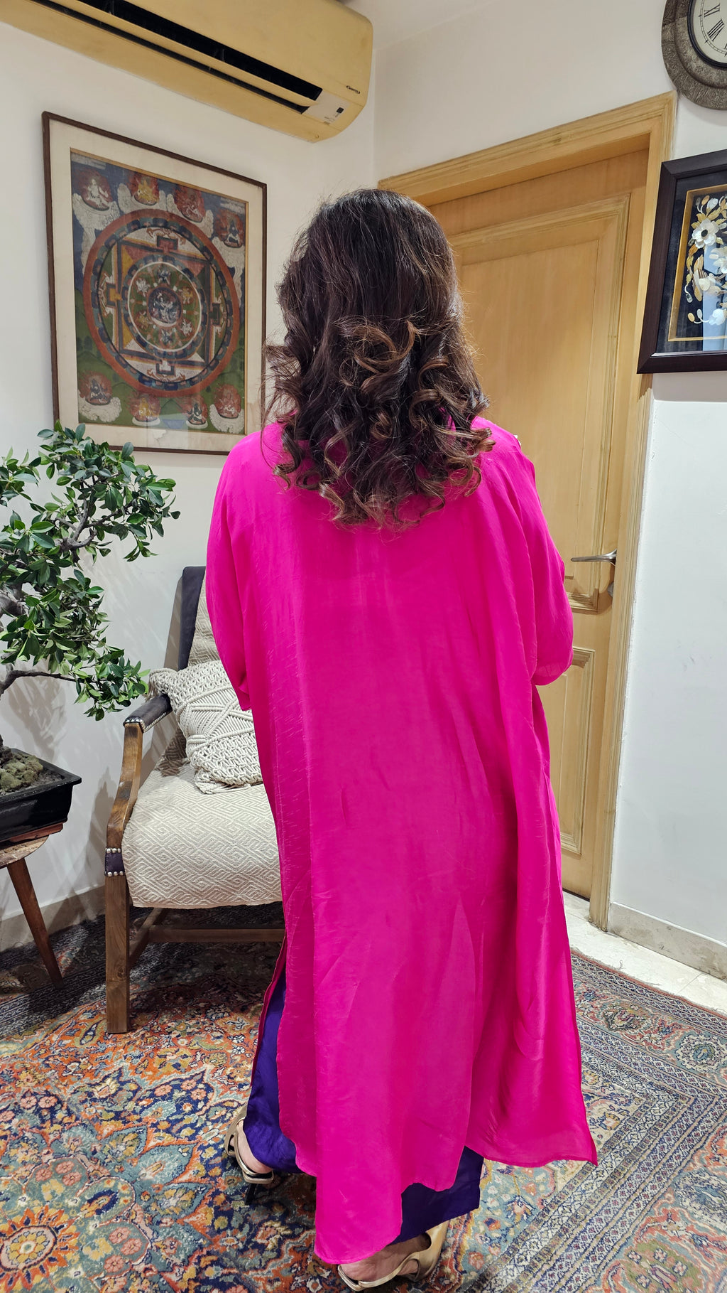 Gorgeous Contrasting Silk With Hand Embroidered Yoke