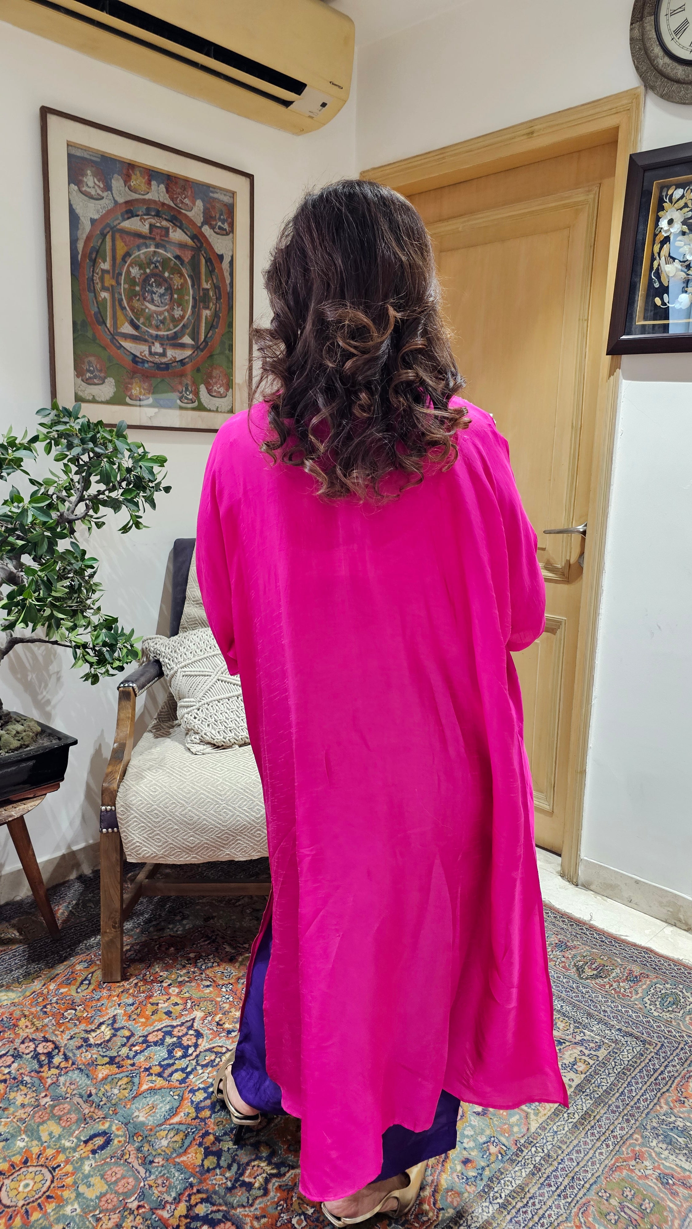 Gorgeous Contrasting Silk With Hand Embroidered Yoke