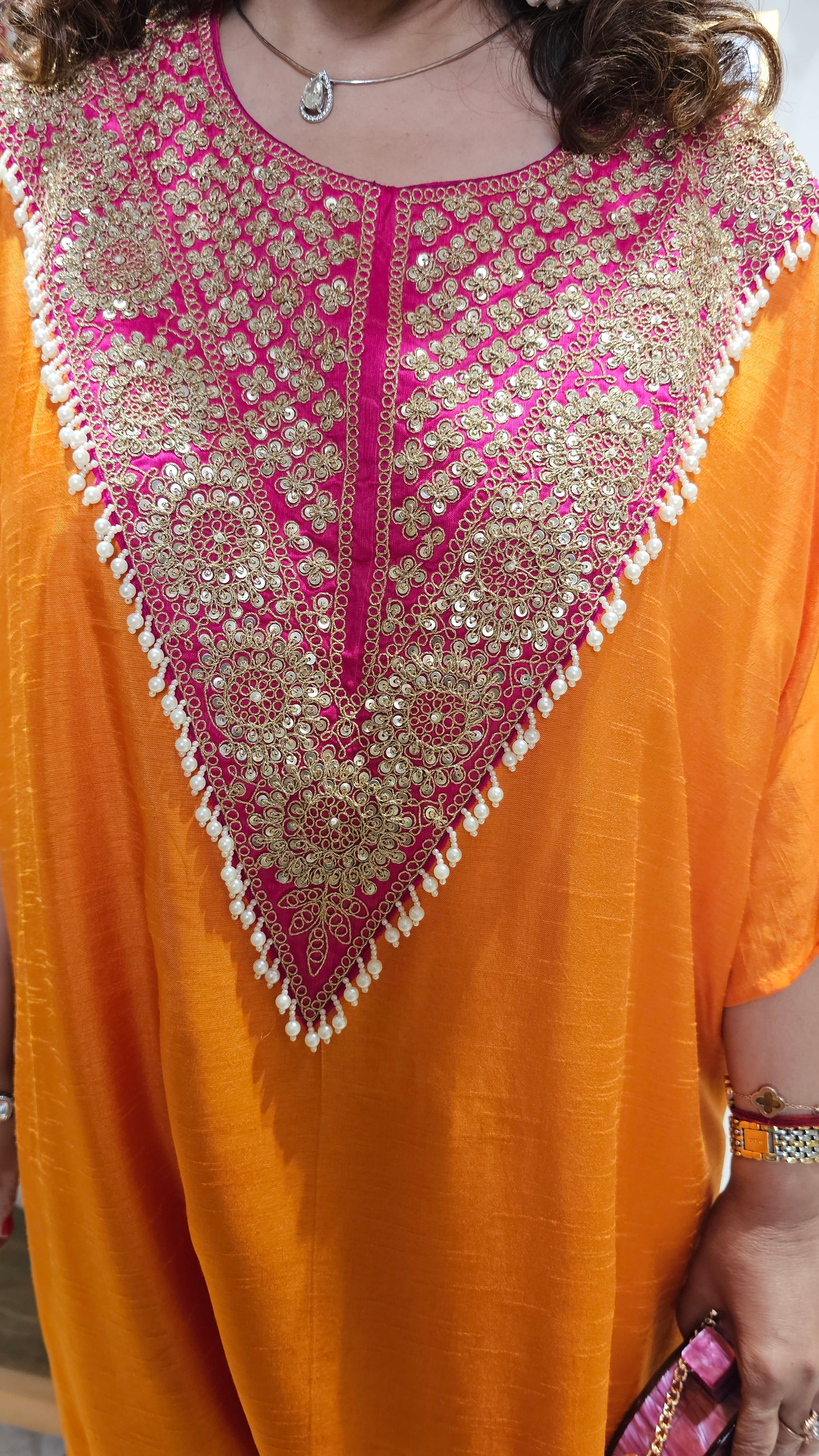 Gorgeous Contrasting Silk With Hand Embroidered Yoke