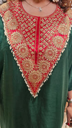 Gorgeous Contrasting Silk With Hand Embroidered Yoke