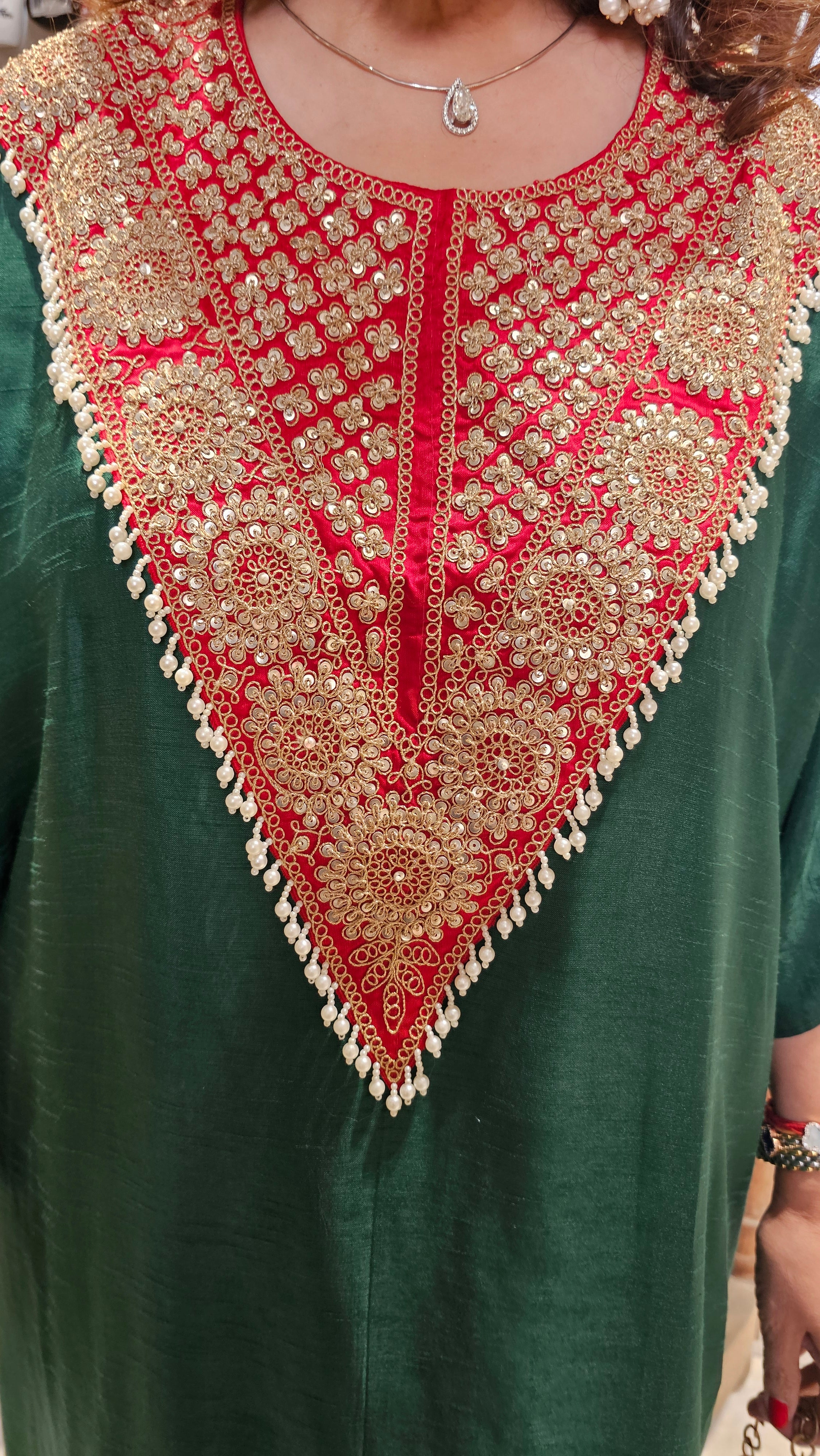 Gorgeous Contrasting Silk With Hand Embroidered Yoke