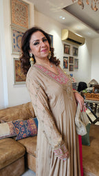 A Royal Full Length One Piece Dress With A Embroidered Dupatta & Hand Embellished Sleeves and Neck Line