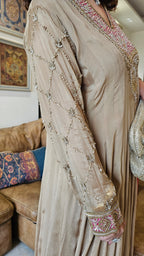 A Royal Full Length One Piece Dress With A Embroidered Dupatta & Hand Embellished Sleeves and Neck Line