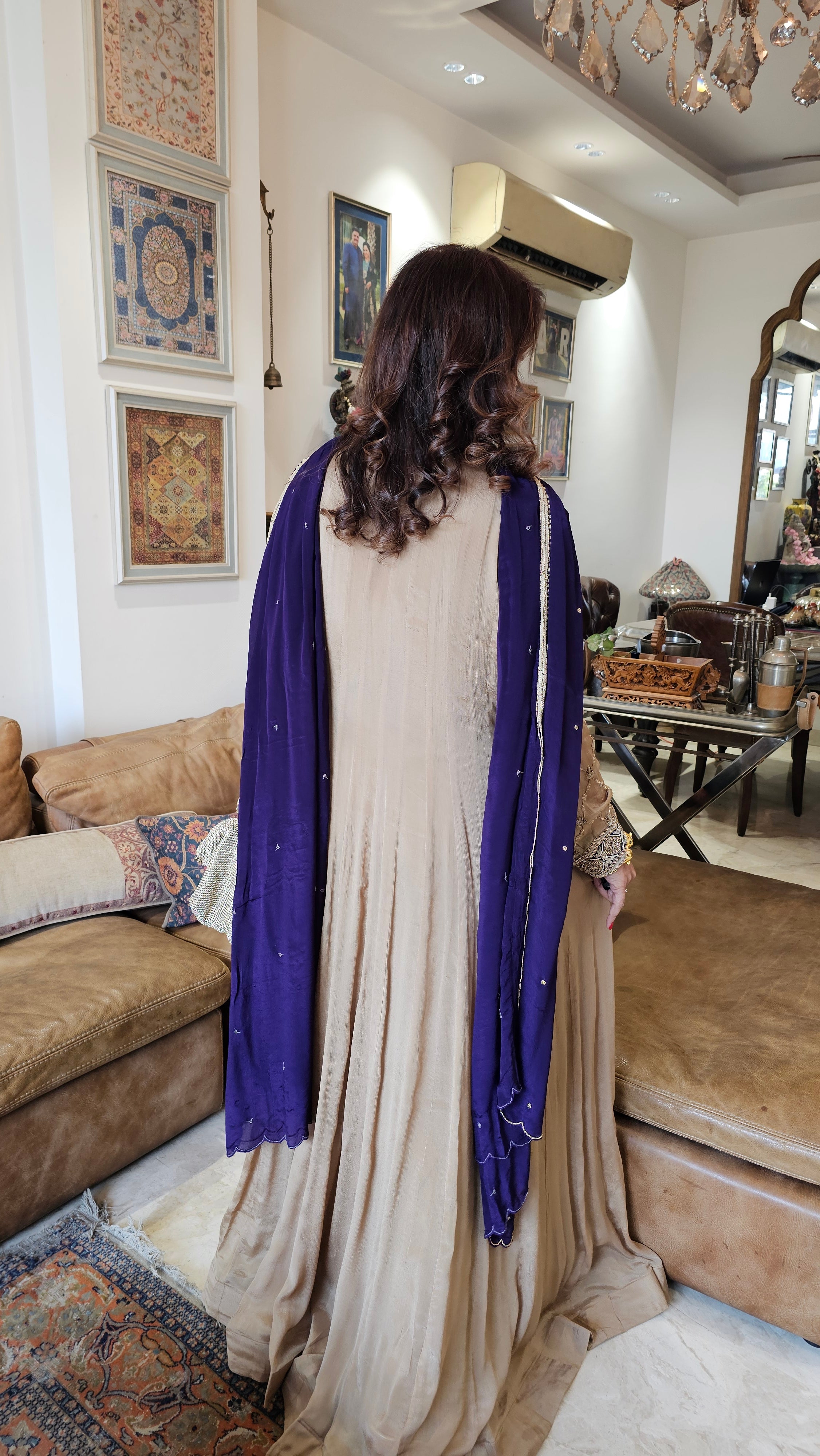 A Royal Full Length One Piece Dress With A Embroidered Dupatta & Hand Embellished Sleeves and Neck Line