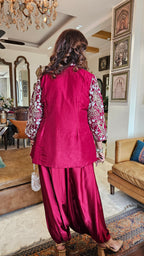 Adorable Silk & Satin Machine and Hand Embroidered Top With Satin Drop Crotch Pants