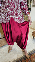 Adorable Silk & Satin Machine and Hand Embroidered Top With Satin Drop Crotch Pants