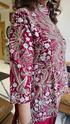 Adorable Silk & Satin Machine and Hand Embroidered Top With Satin Drop Crotch Pants